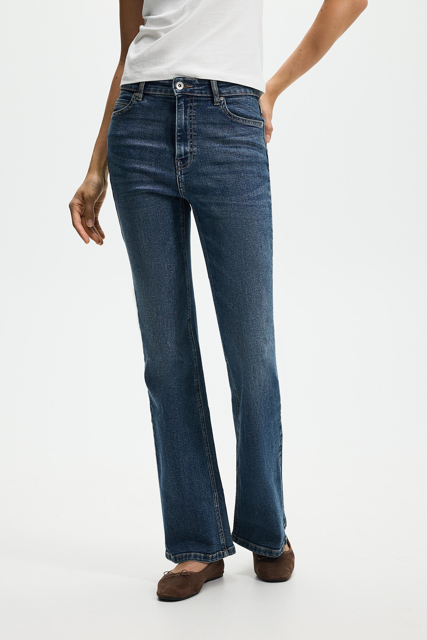 High-waist basic bell bottom jeans — DARK BLUE