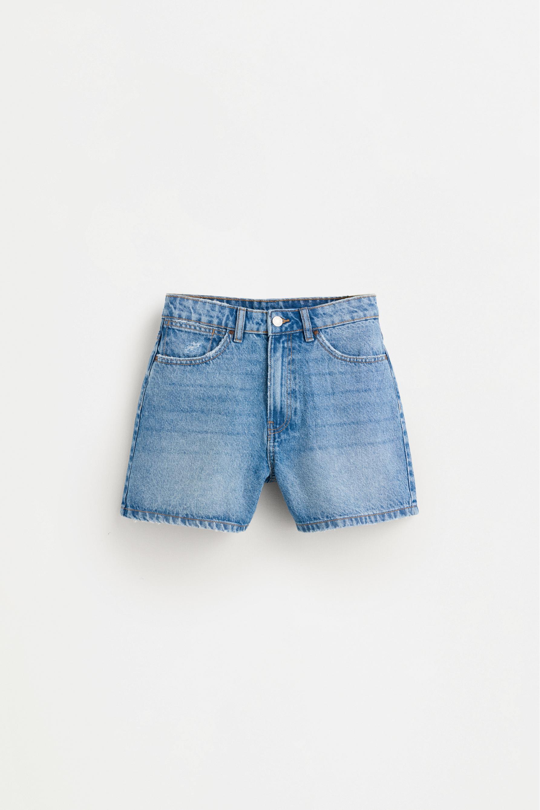 Basic mom fit denim shorts — BLUE