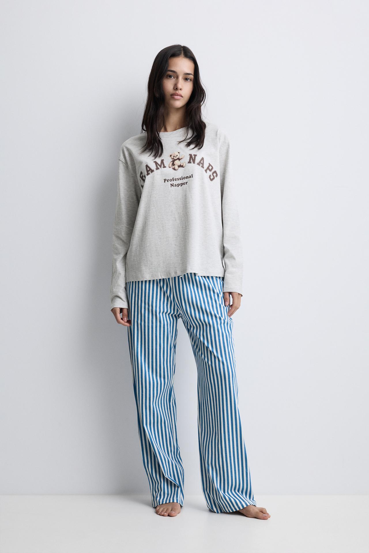 Long printed pyjamas — GREY/BLUE