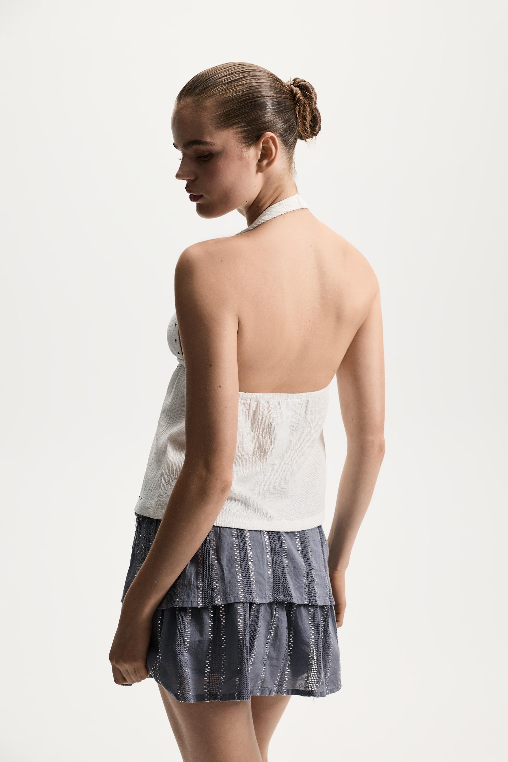 Studded halter top — OFF WHITE