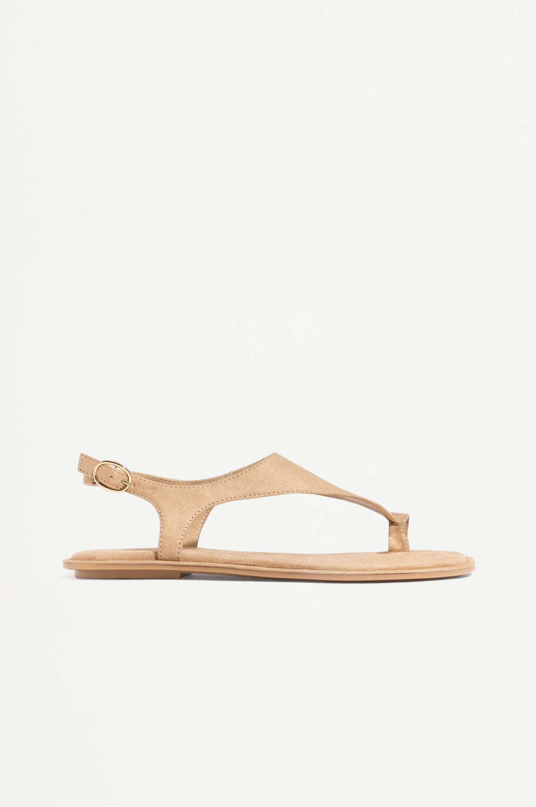 Faux suede flat toe post sandals — BROWN