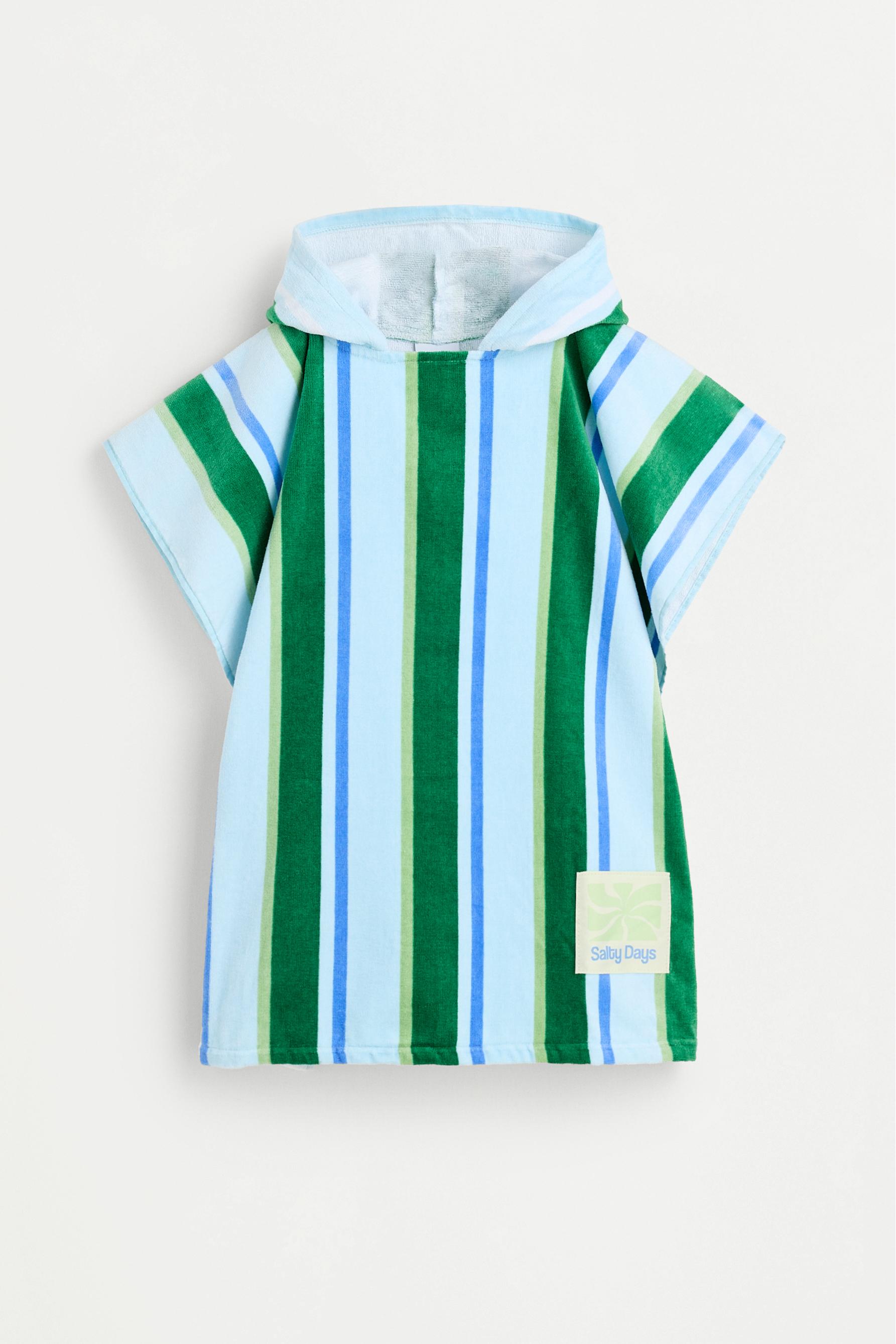 Kids' Green Stripe Hooded Towel Poncho — BLUISH GREEN