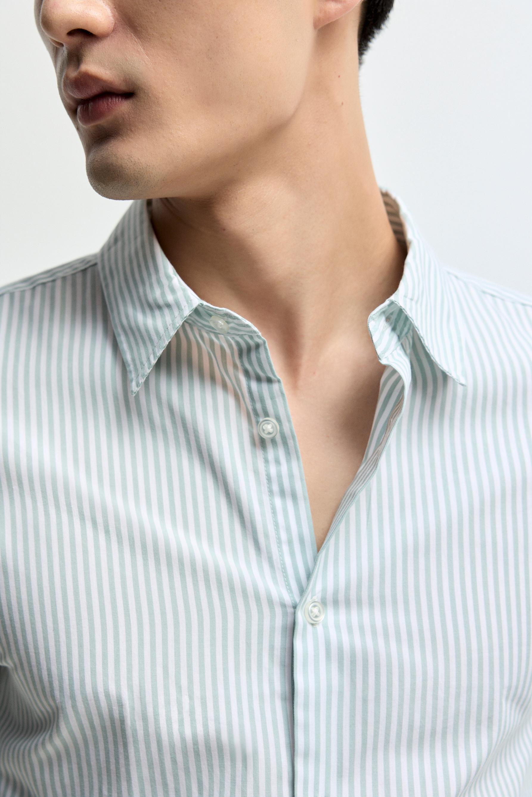 Striped regular fit shirt — WATER GREEN