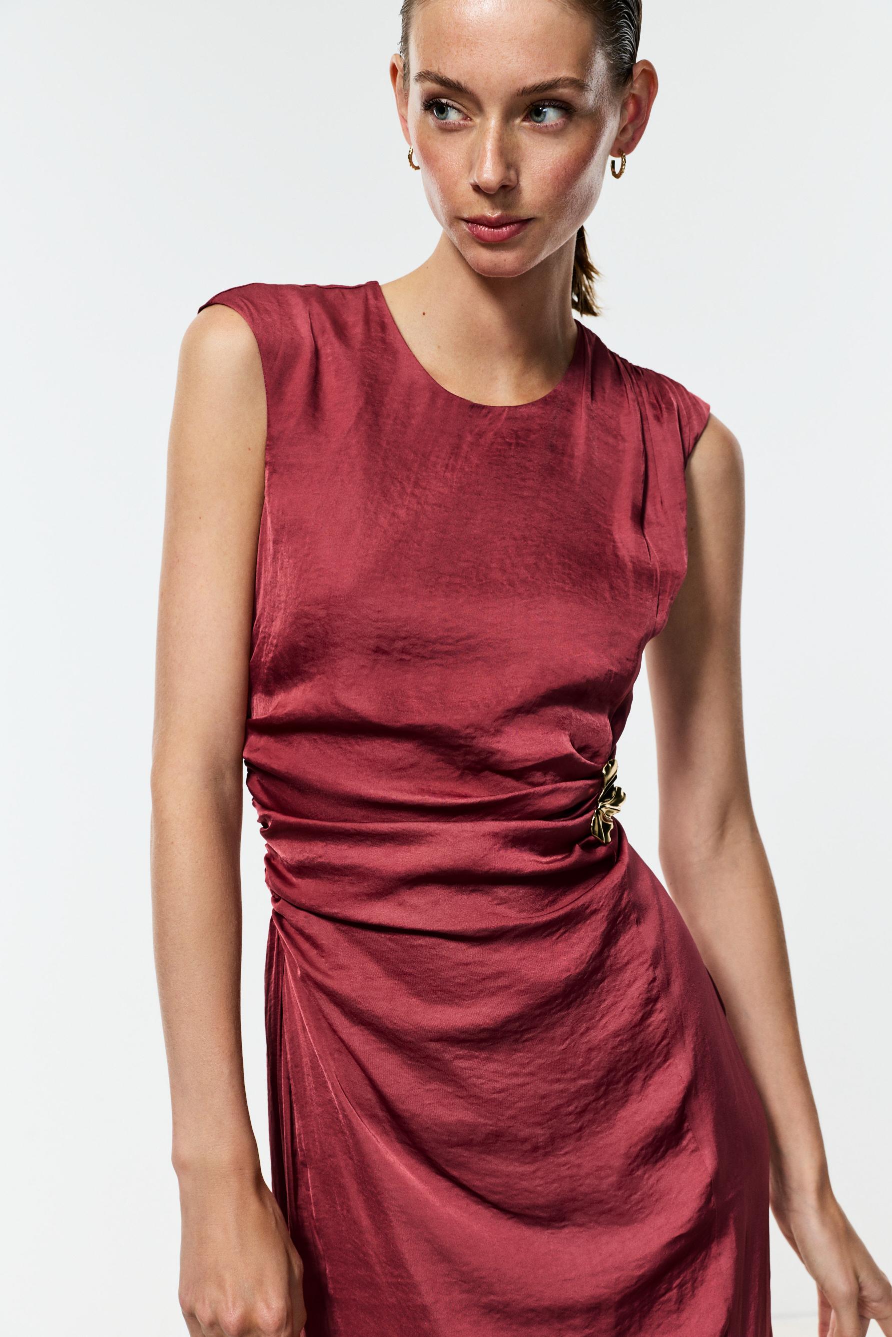 Jewel satin midi dress — MAROON
