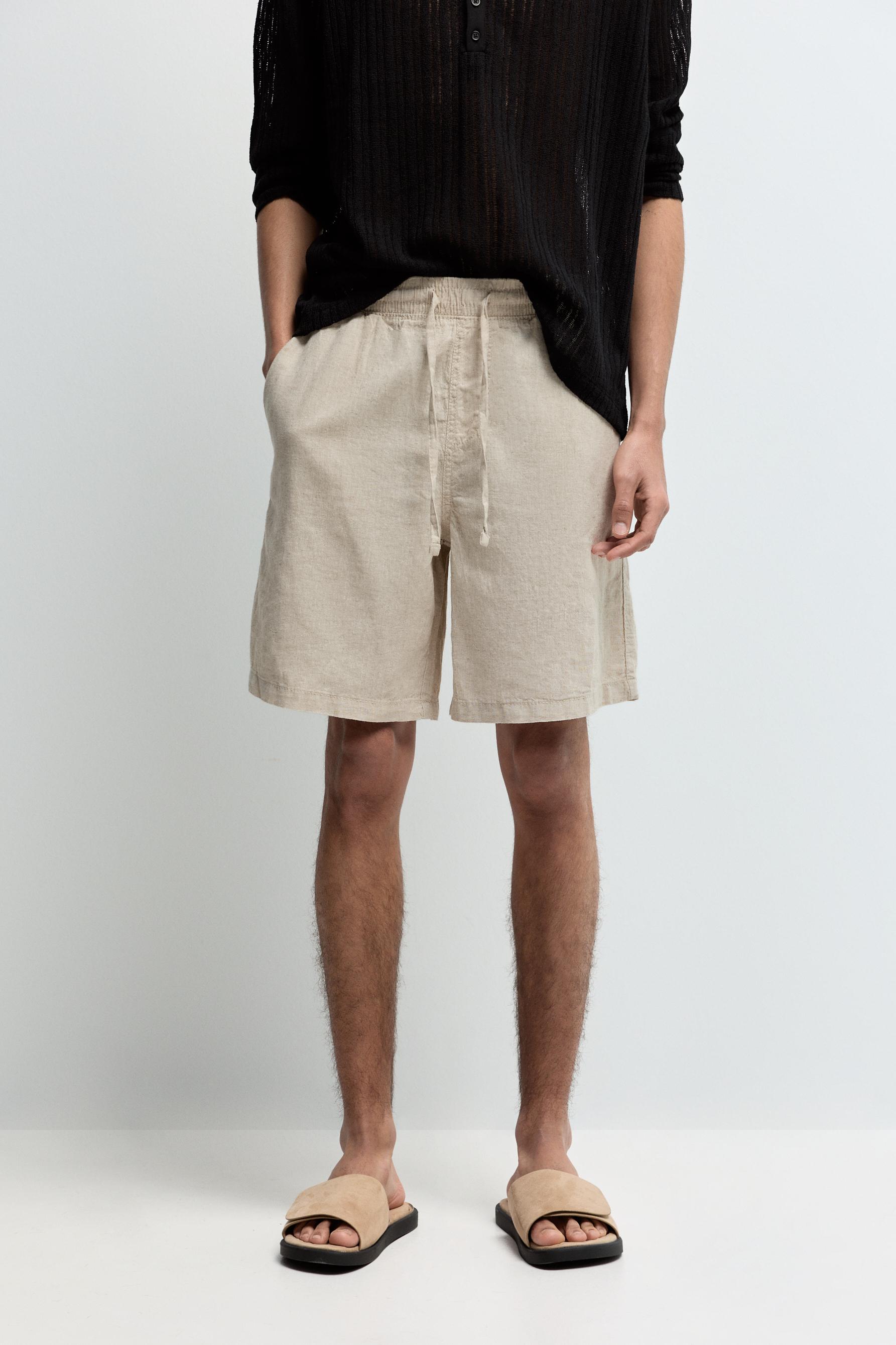 Linen-cotton jogger Bermuda shorts — OFF WHITE