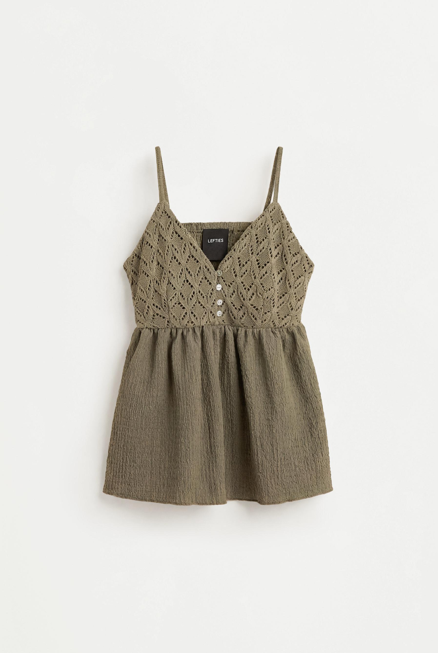 Crochet-effect top — PALE KHAKI