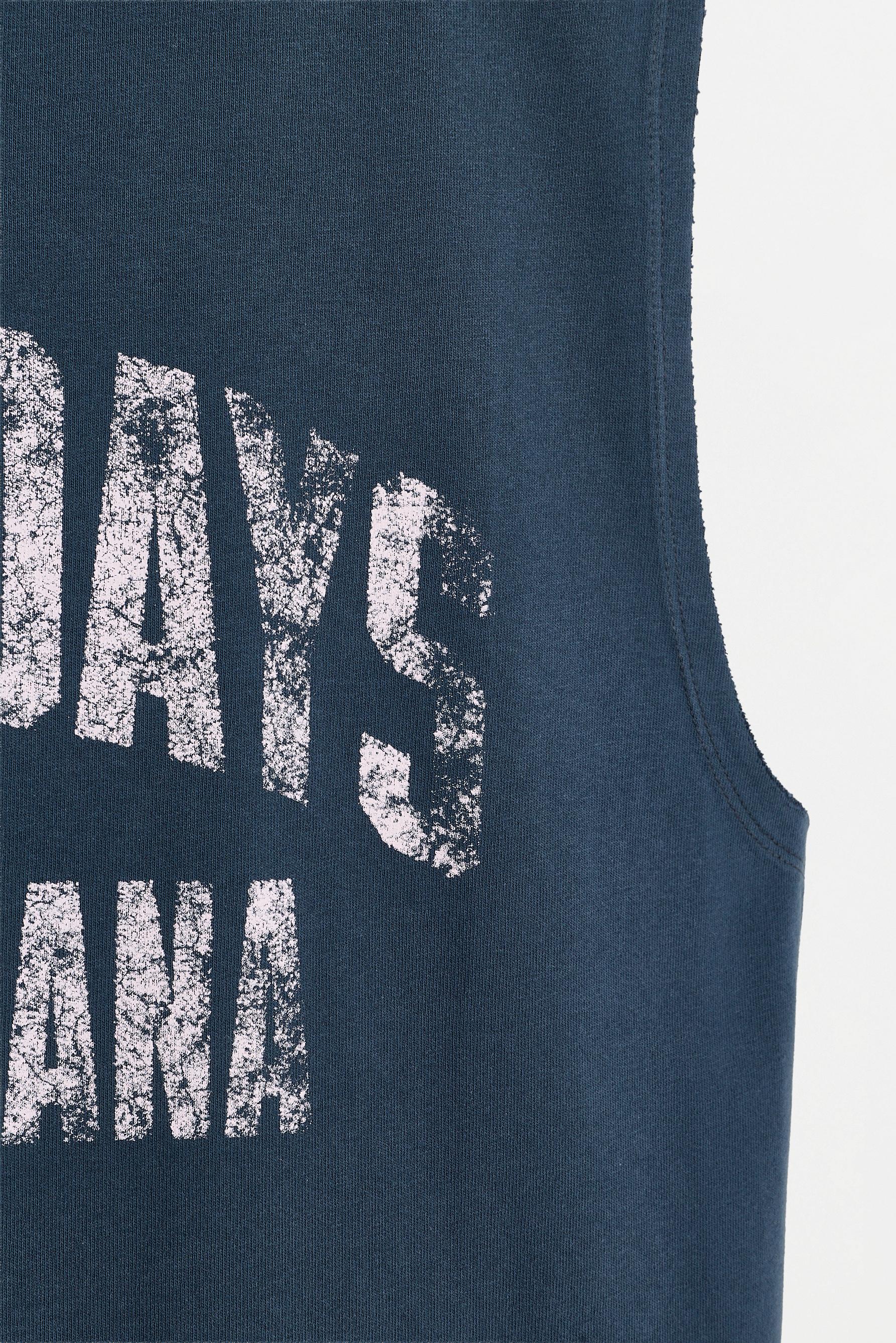 Faded-effect printed sleeveless T-shirt — DARK BLUE
