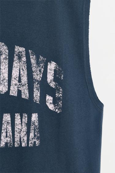 Faded-effect printed sleeveless T-shirt — DARK BLUE 7