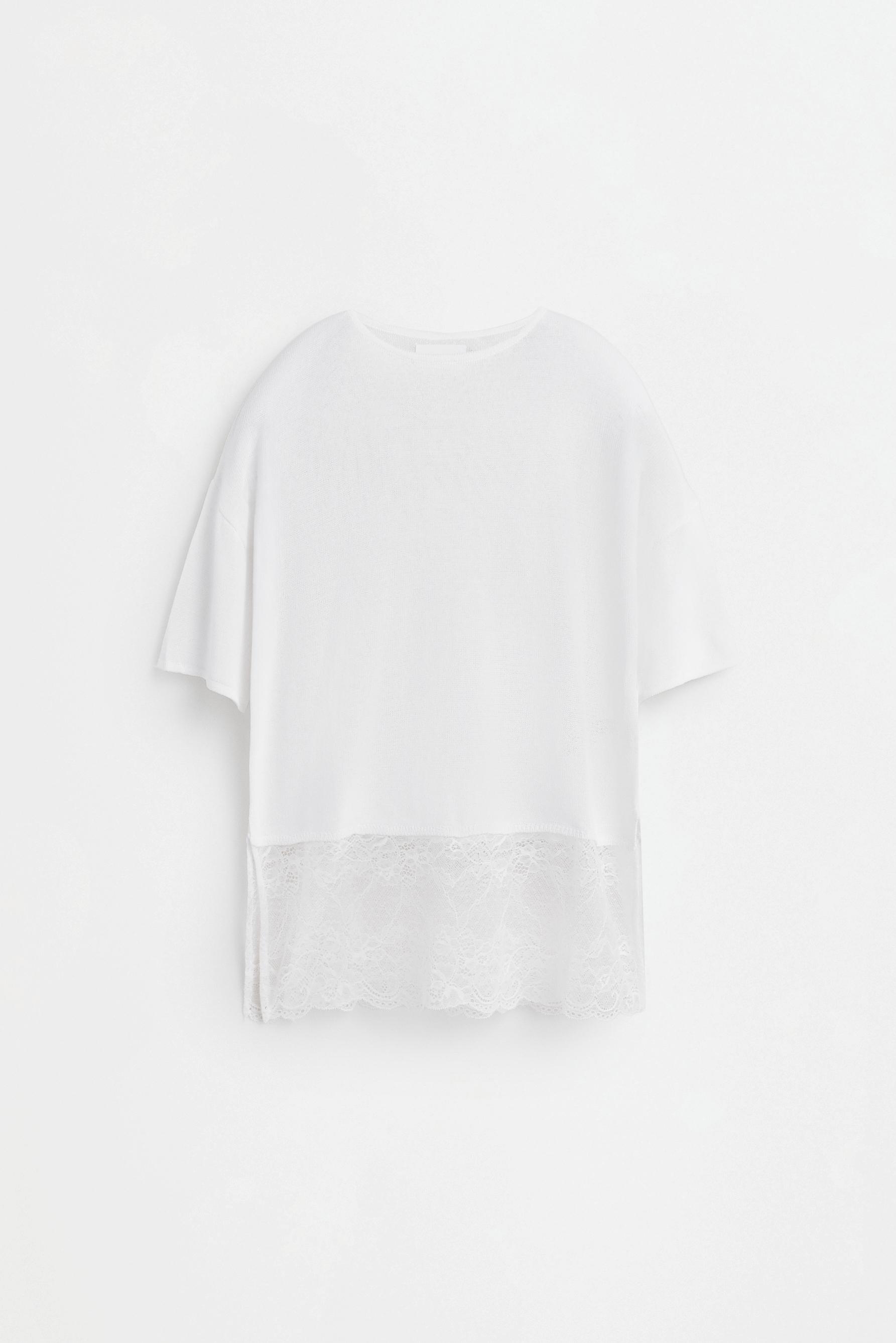 Lace Knit T-shirt — WHITE