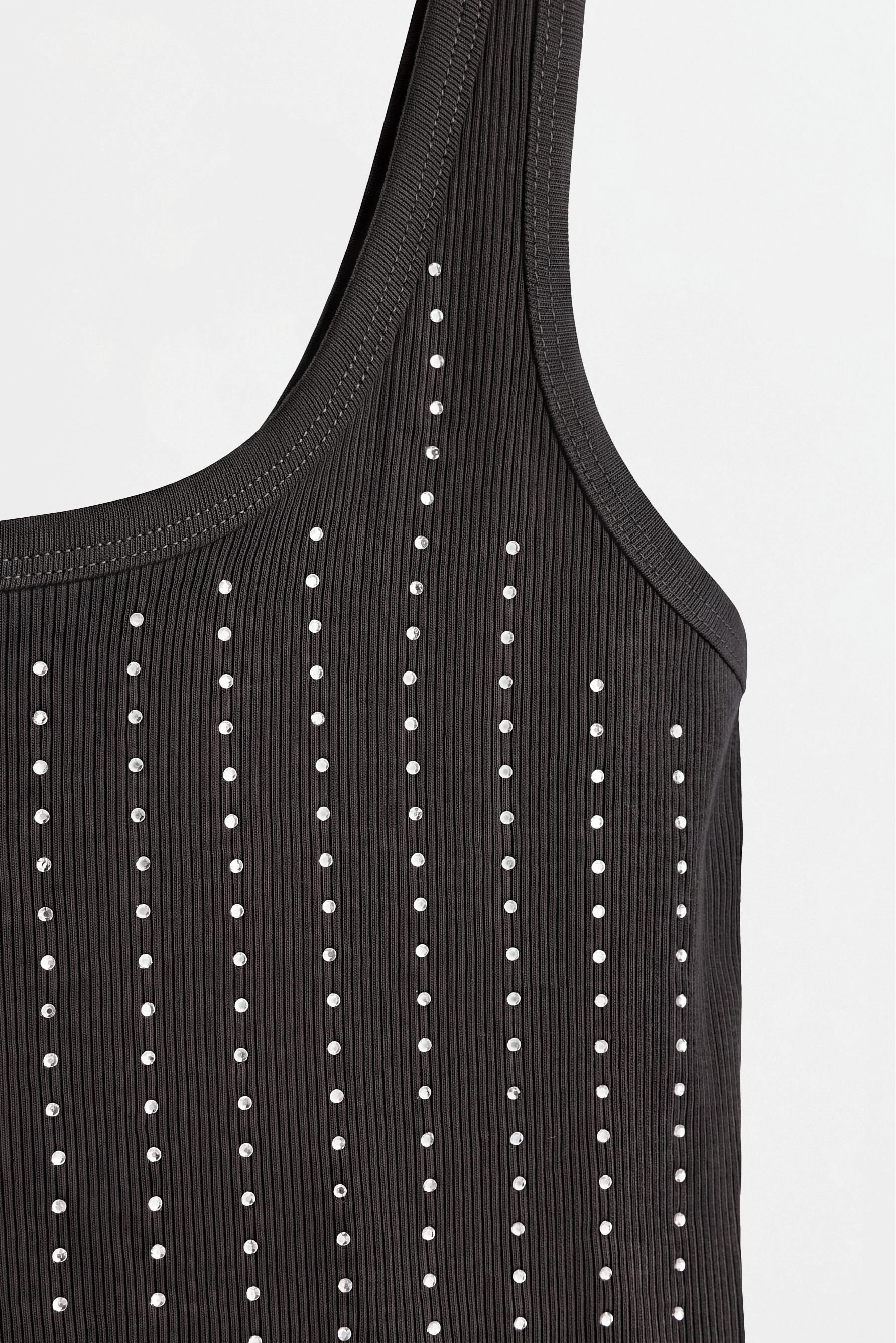 Ribbed rhinestone T-shirt — BLACK