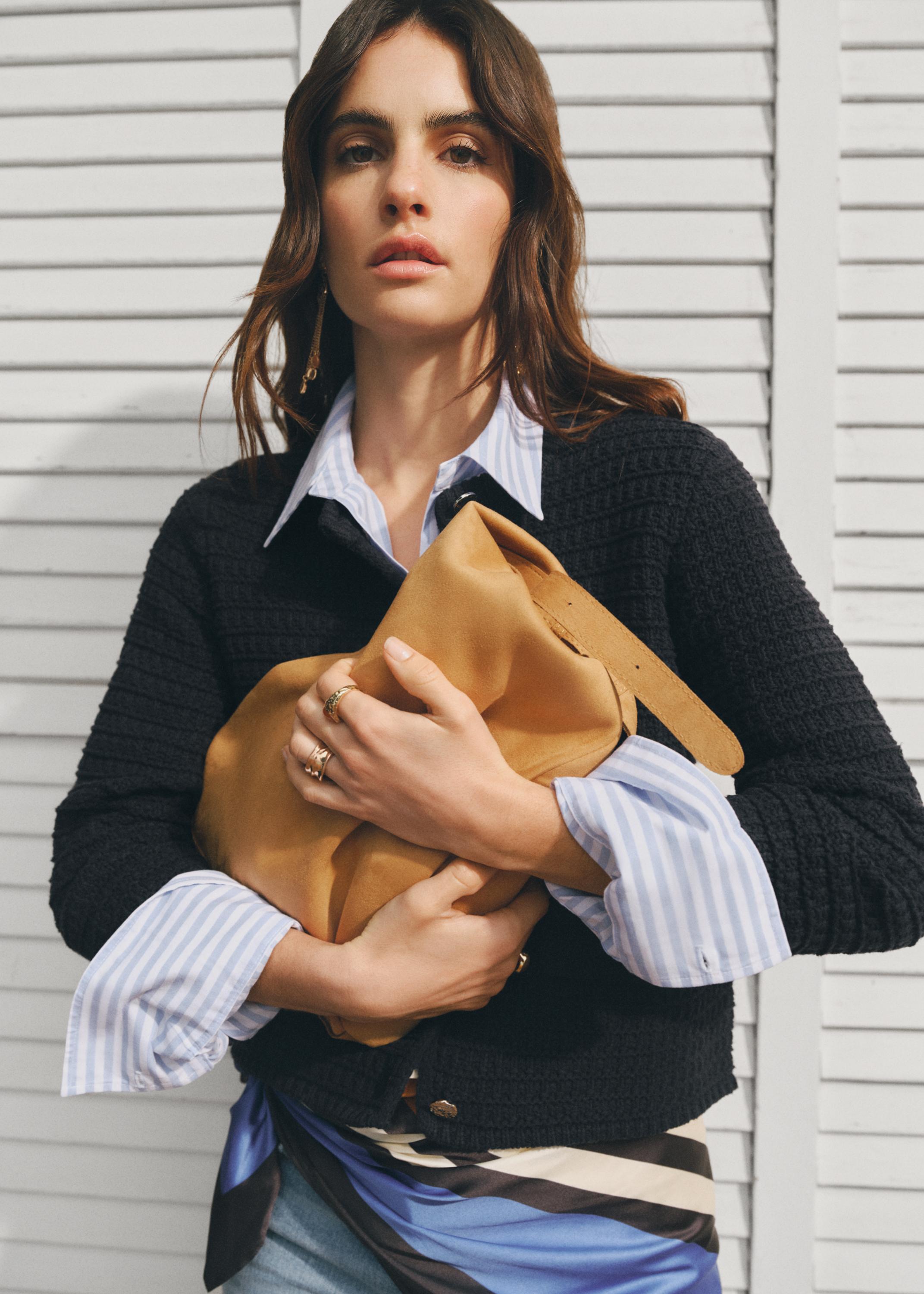 FAUX SUEDE SHOULDER BAG — CAMEL