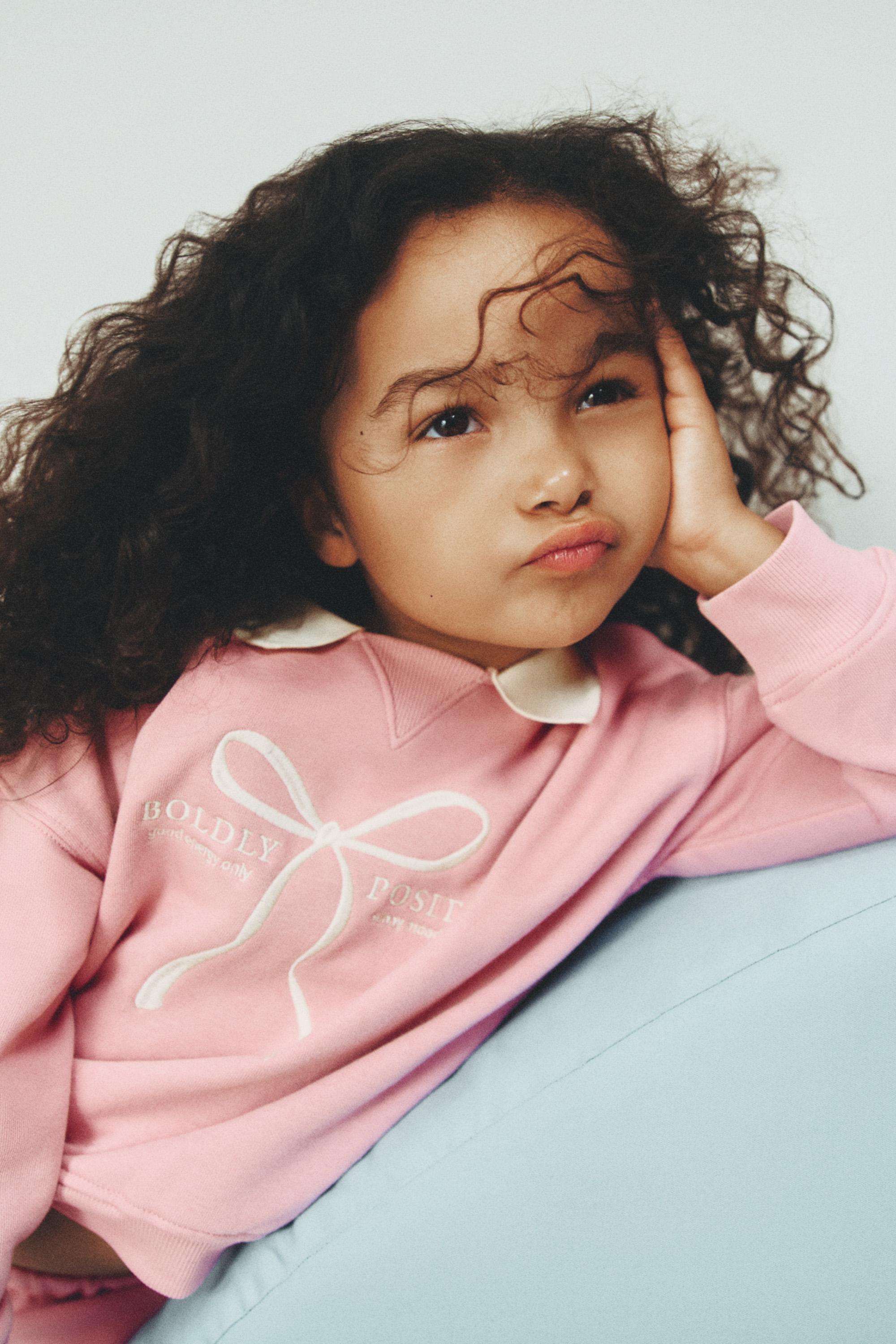 Polo sweatshirt and bow trousers set — DUSTY PINK