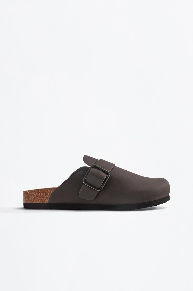 Faux suede buckle clog — GREY