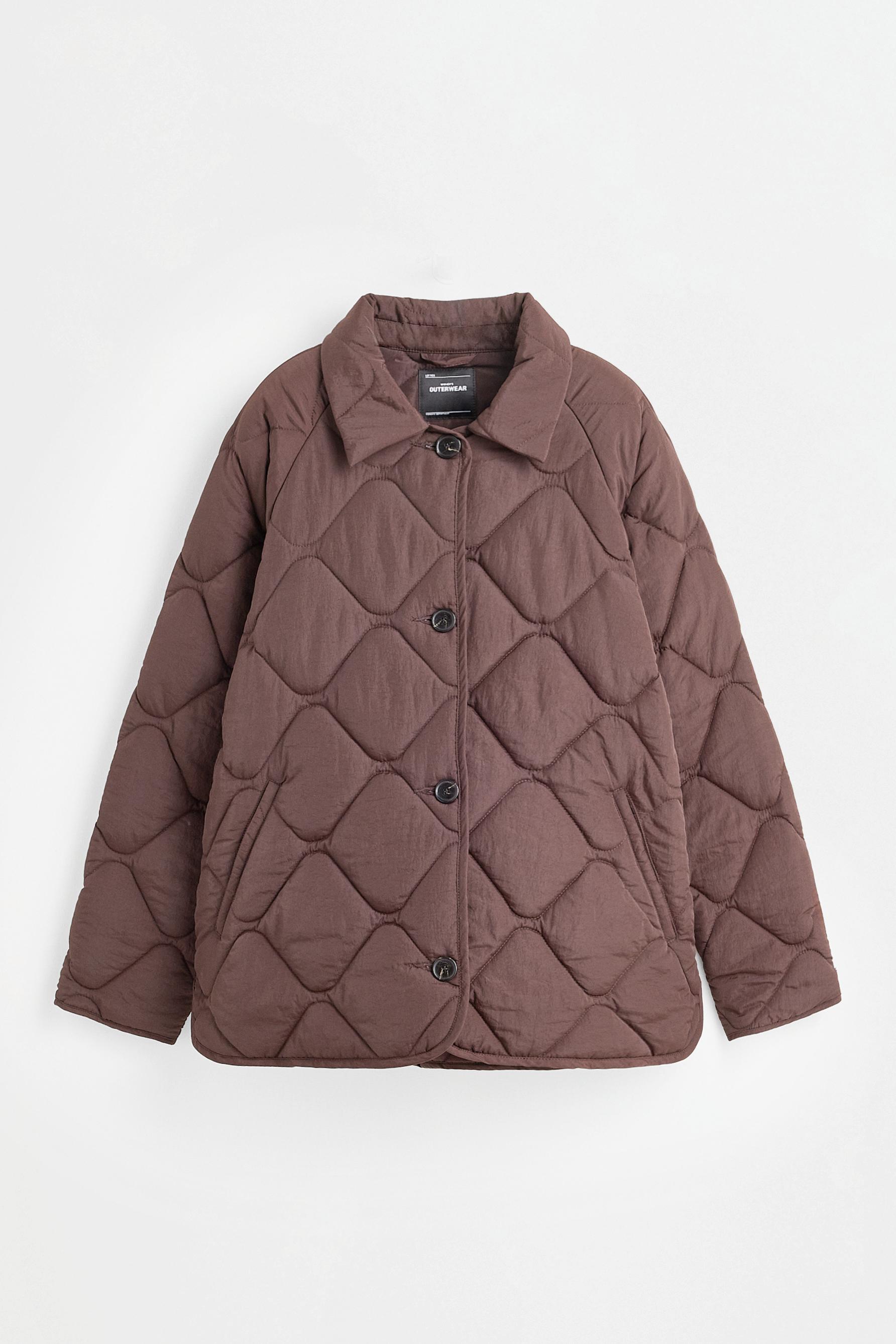 Quilted shirt collar jacket — CHOCOLATE