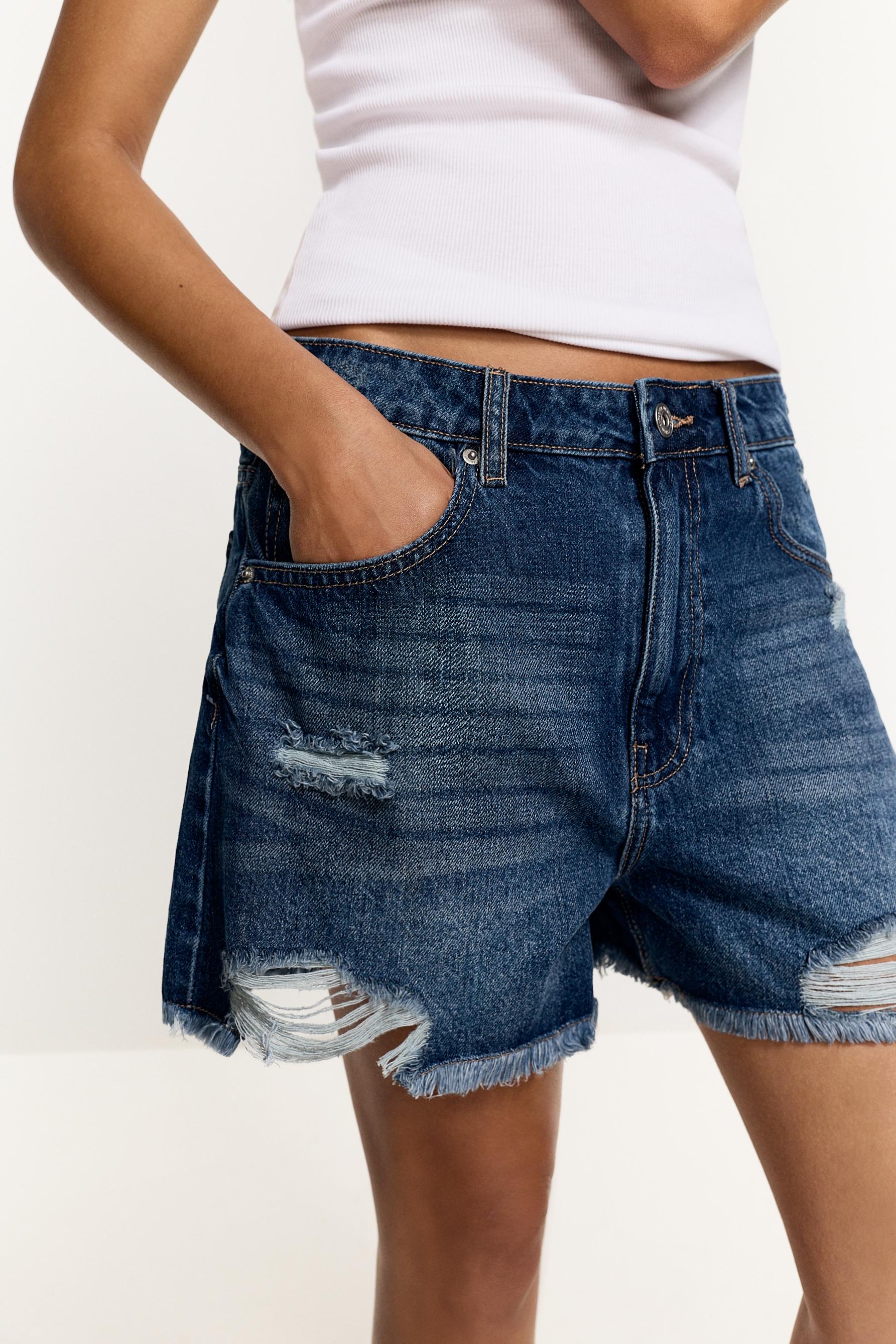 Distressed denim shorts — INK BLUE
