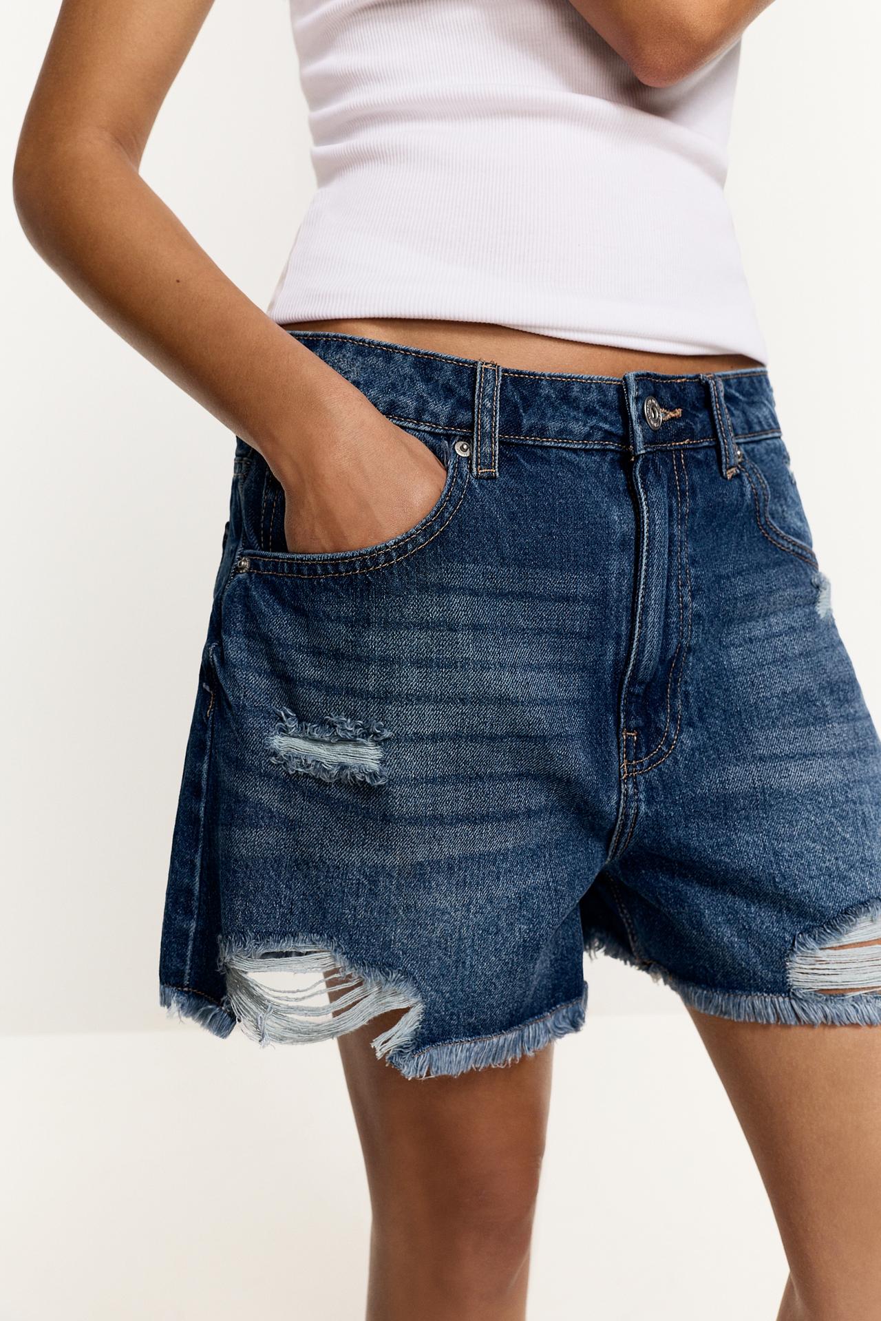 Distressed denim shorts — INK BLUE