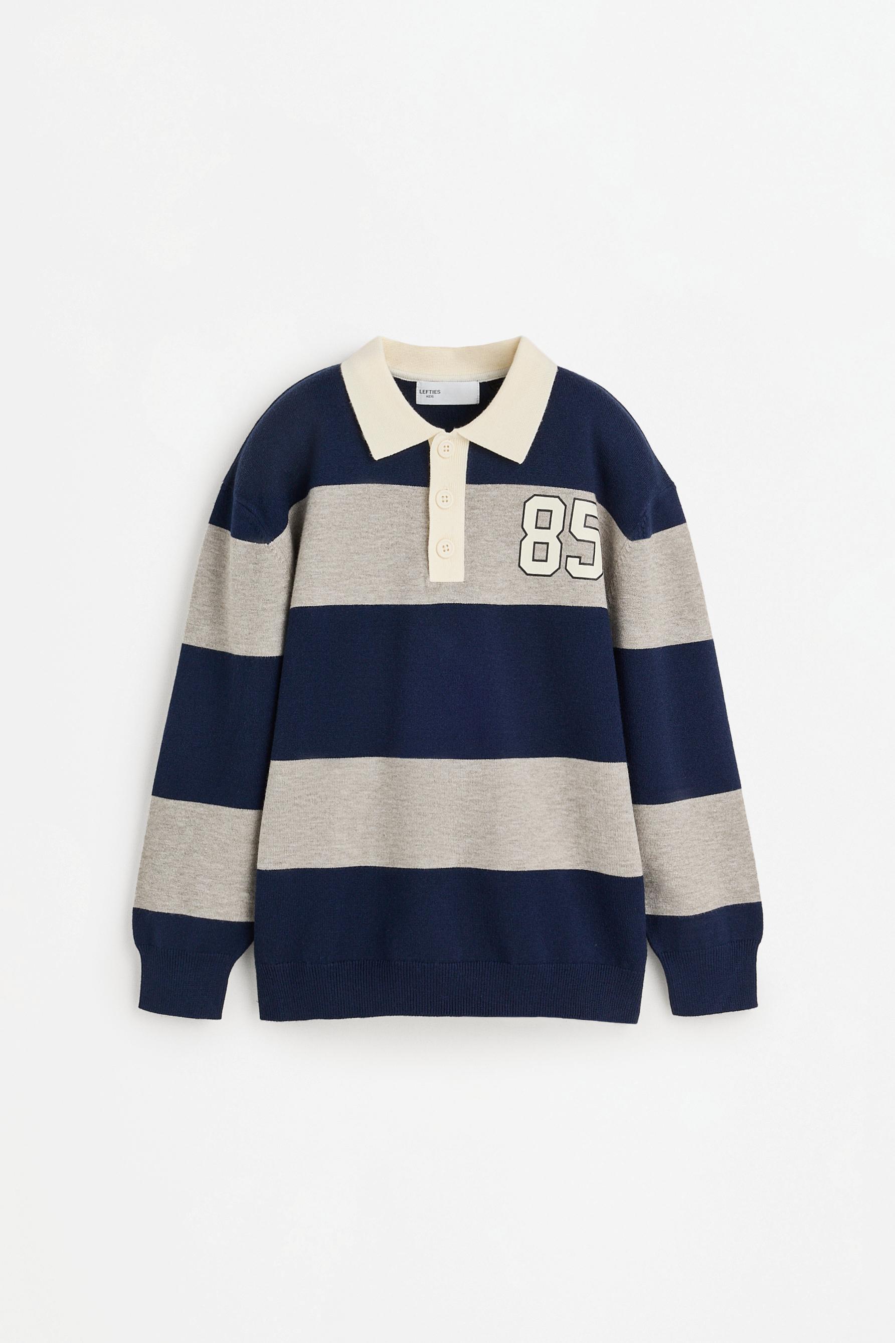 Striped knit polo shirt — NAVY
