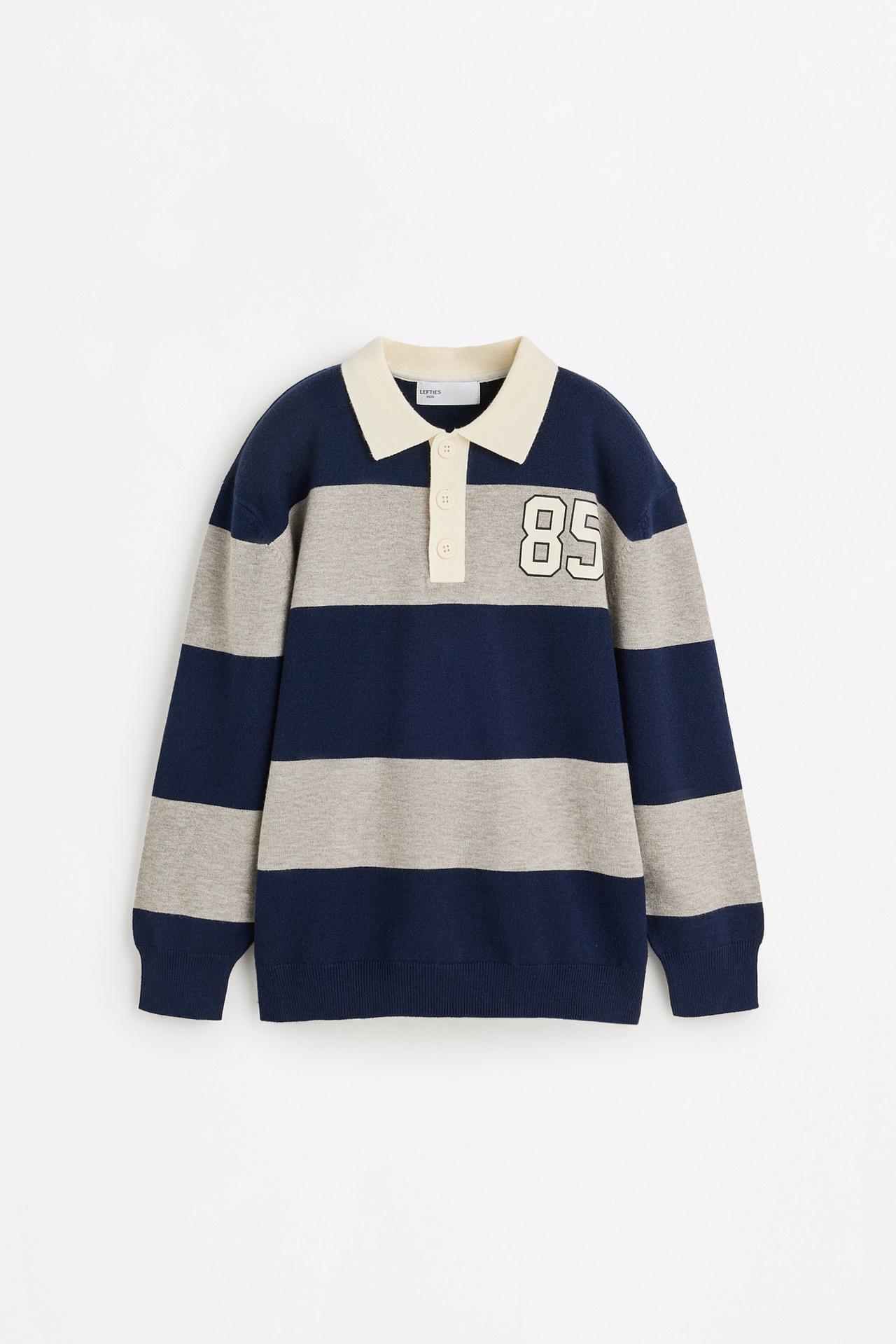 Striped knit polo shirt — NAVY