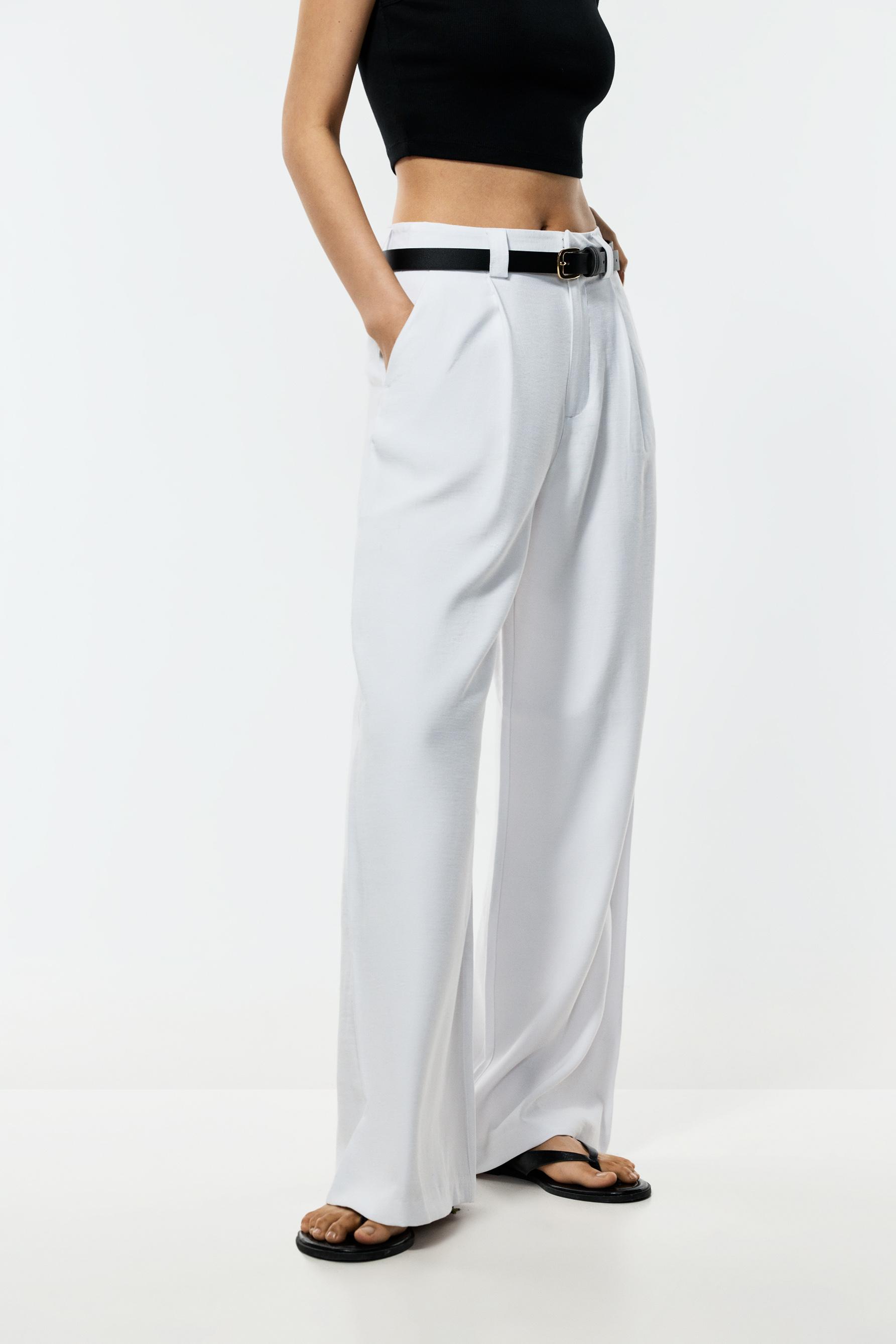 Wide-leg trousers with darts — WHITE