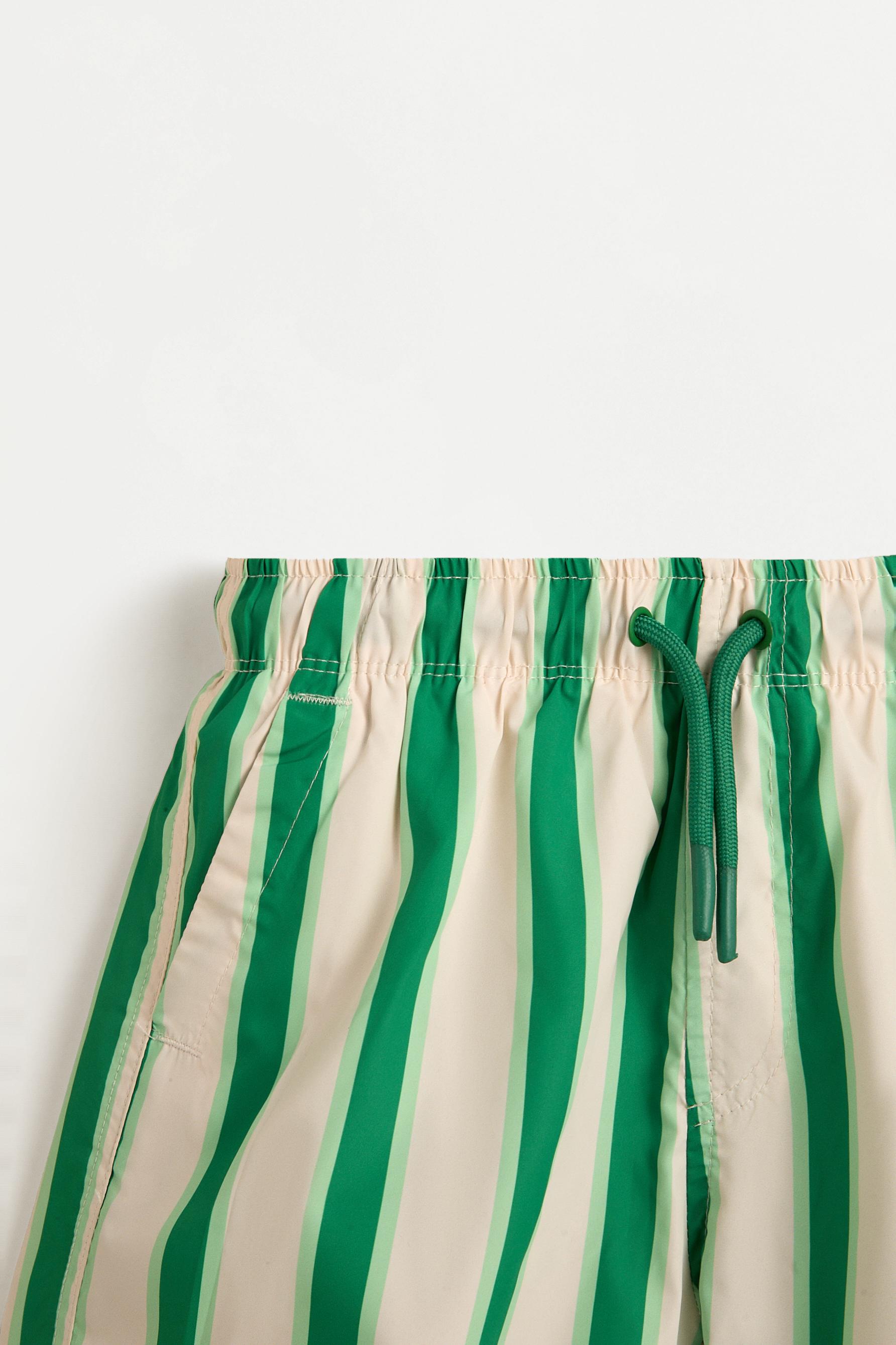 Boy's Striped Brown Swim Trunks — APPLE GREEN