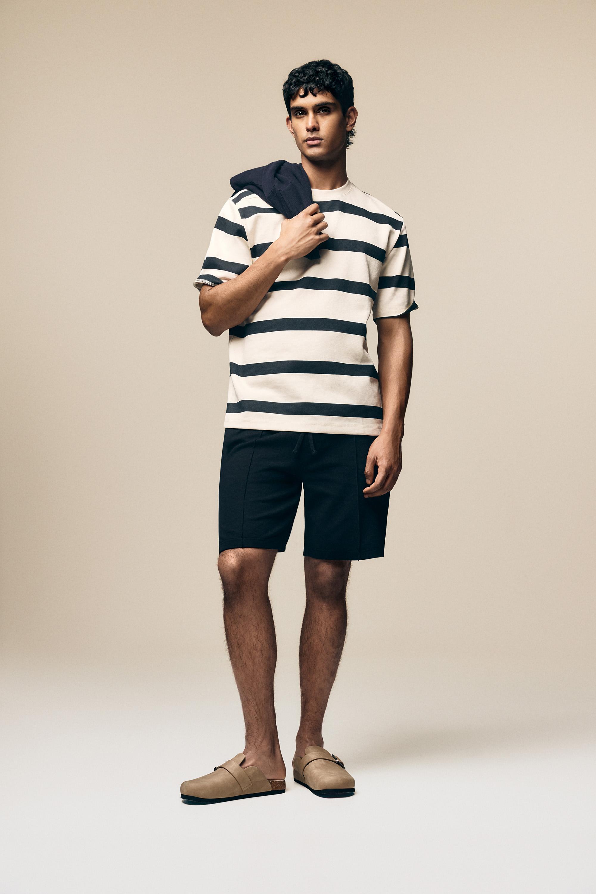 Textured tracksuit Bermuda shorts — BLACK
