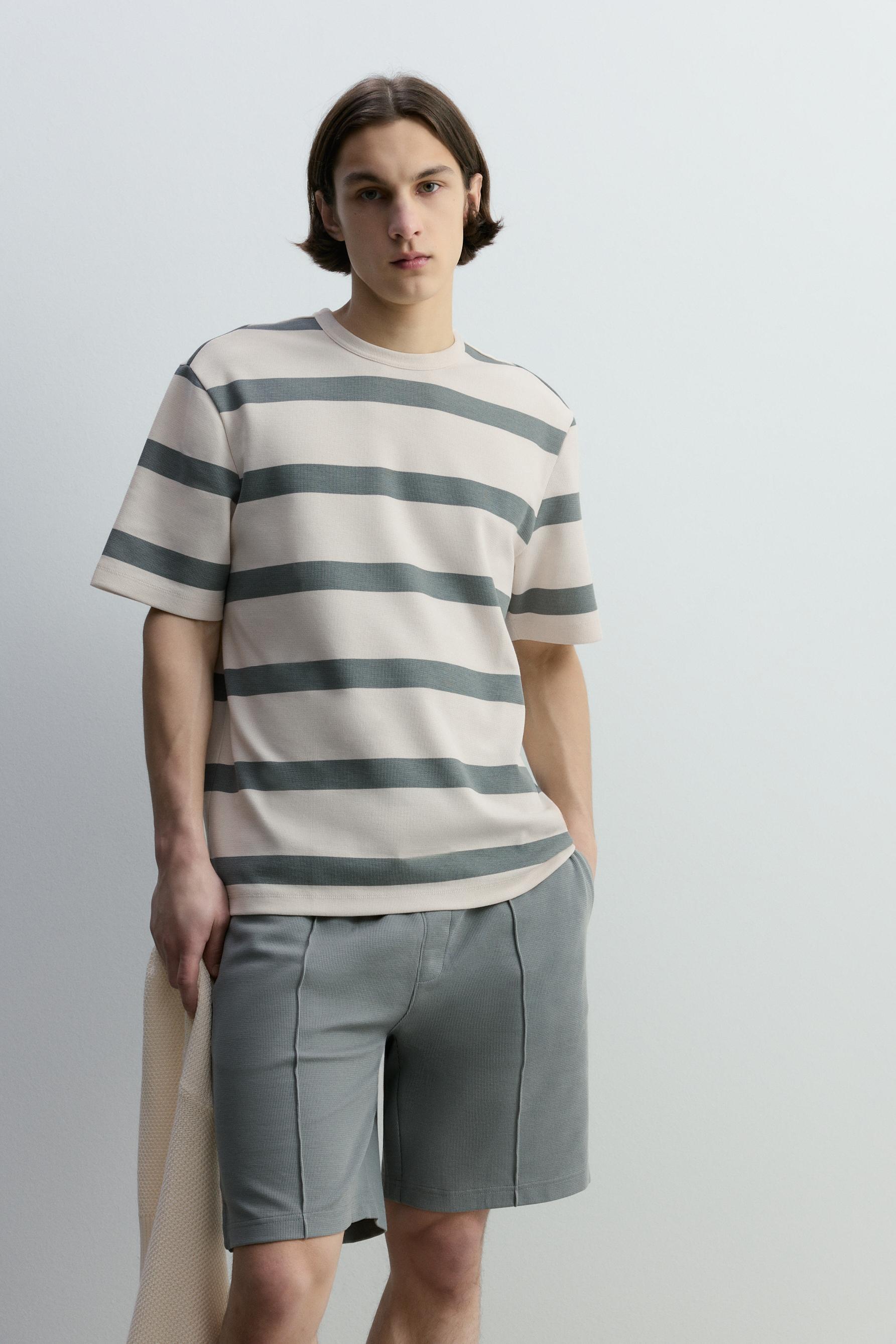 Textured striped T-shirt — BLUE GREY