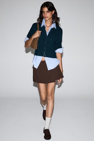 Round neck knit jacket — EMERALD GREEN 5