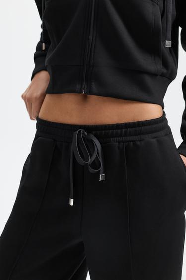 Wide-leg tracksuit trousers with front seam — BLACK 3