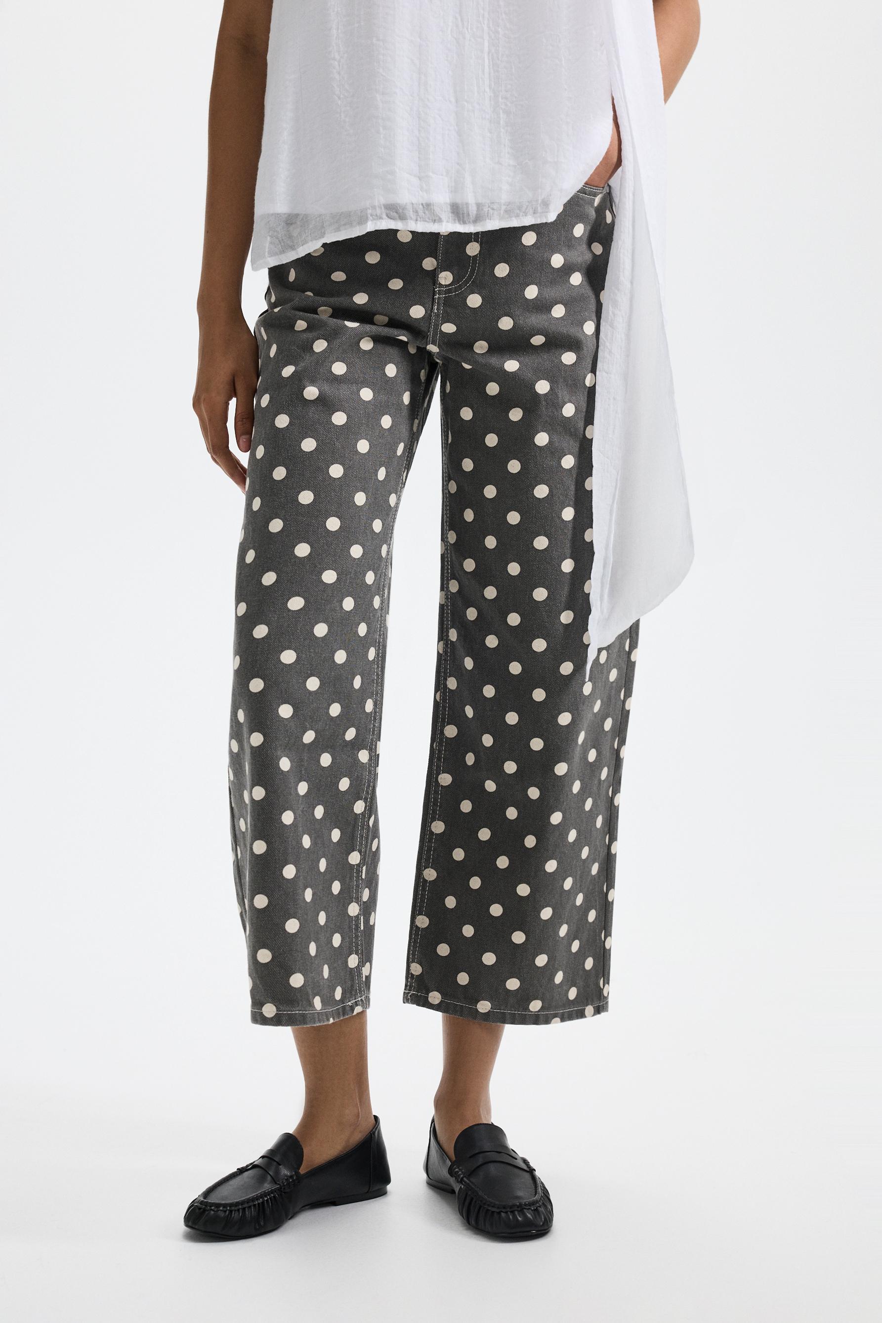Basic printed culotte jeans — PEARL/BEIGE