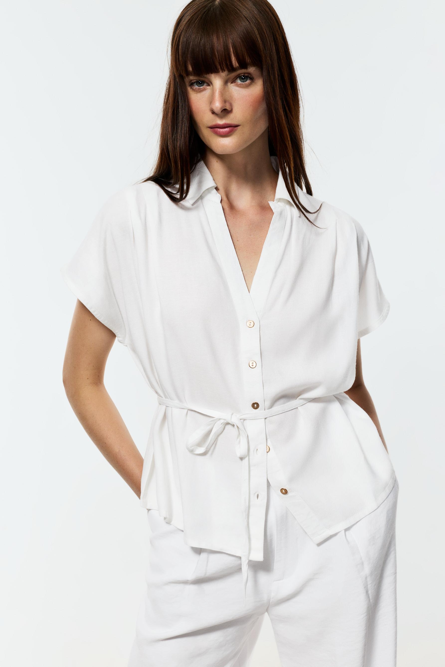 Tie-waist shirt — WHITE
