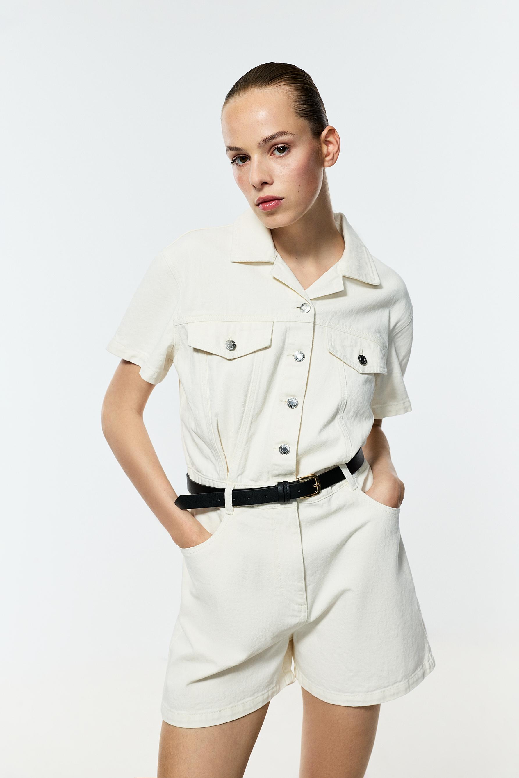 Short denim jumpsuit — WHITE