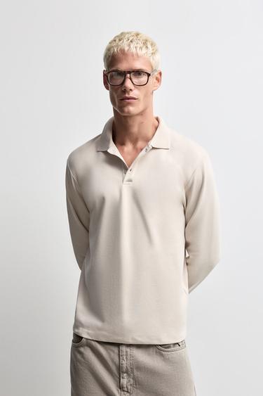 Long sleeve interlock polo shirt — VANILLA 1