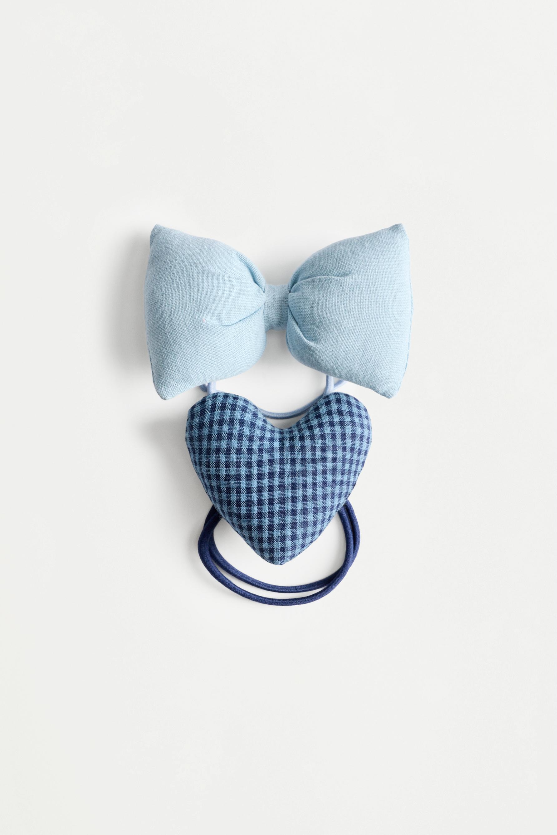 Heart and bow hair ties (2-pack) — BLUE