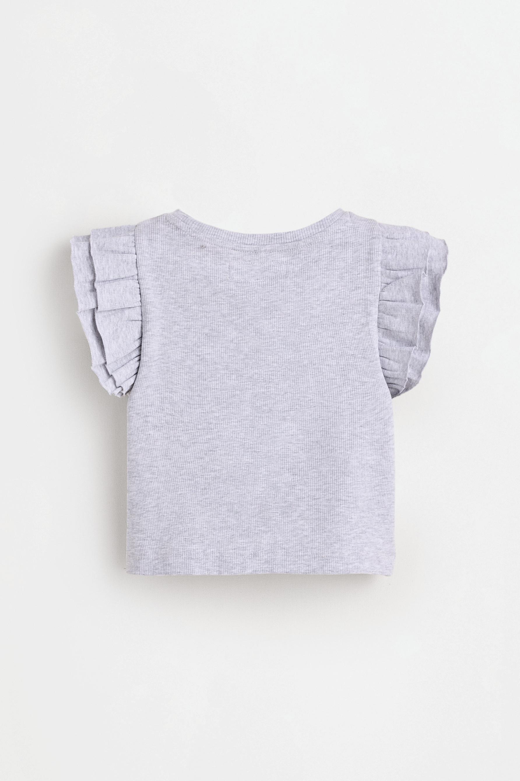Ribbed T-shirt with ruffles — PALE GREY