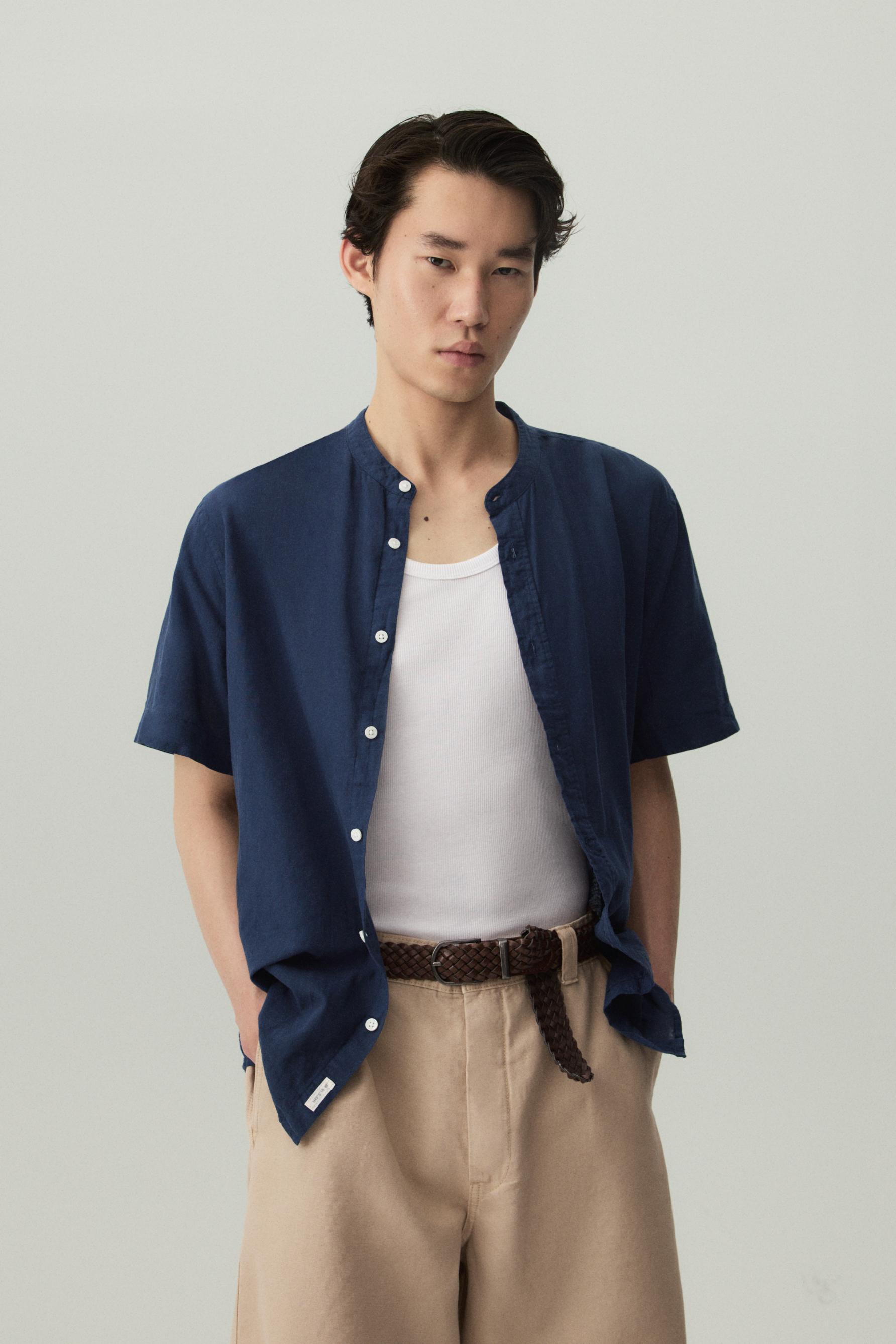 Camisa cuello mao lino - algodón