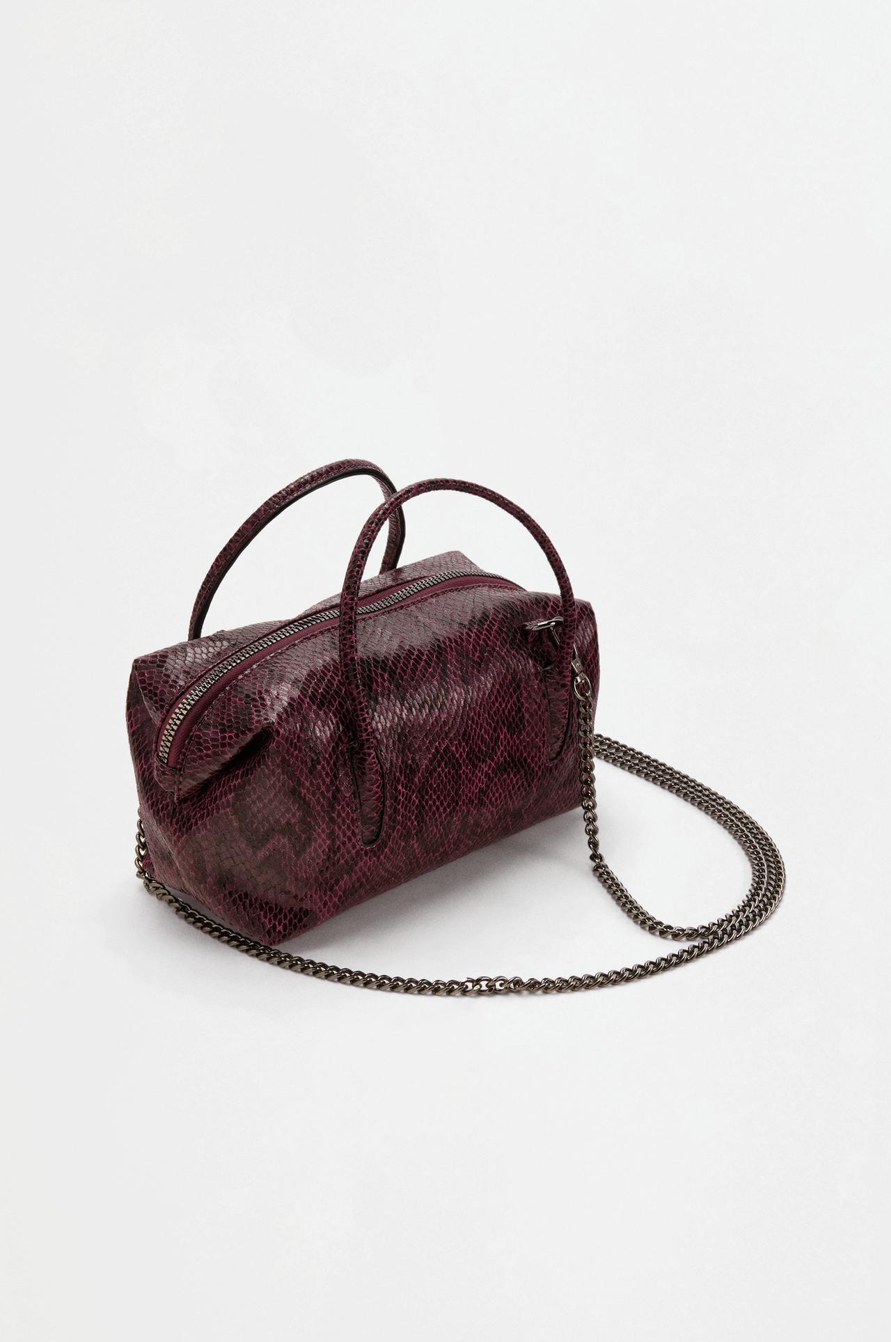 Animal print mini bowling crossbody bag — BURGUNDY