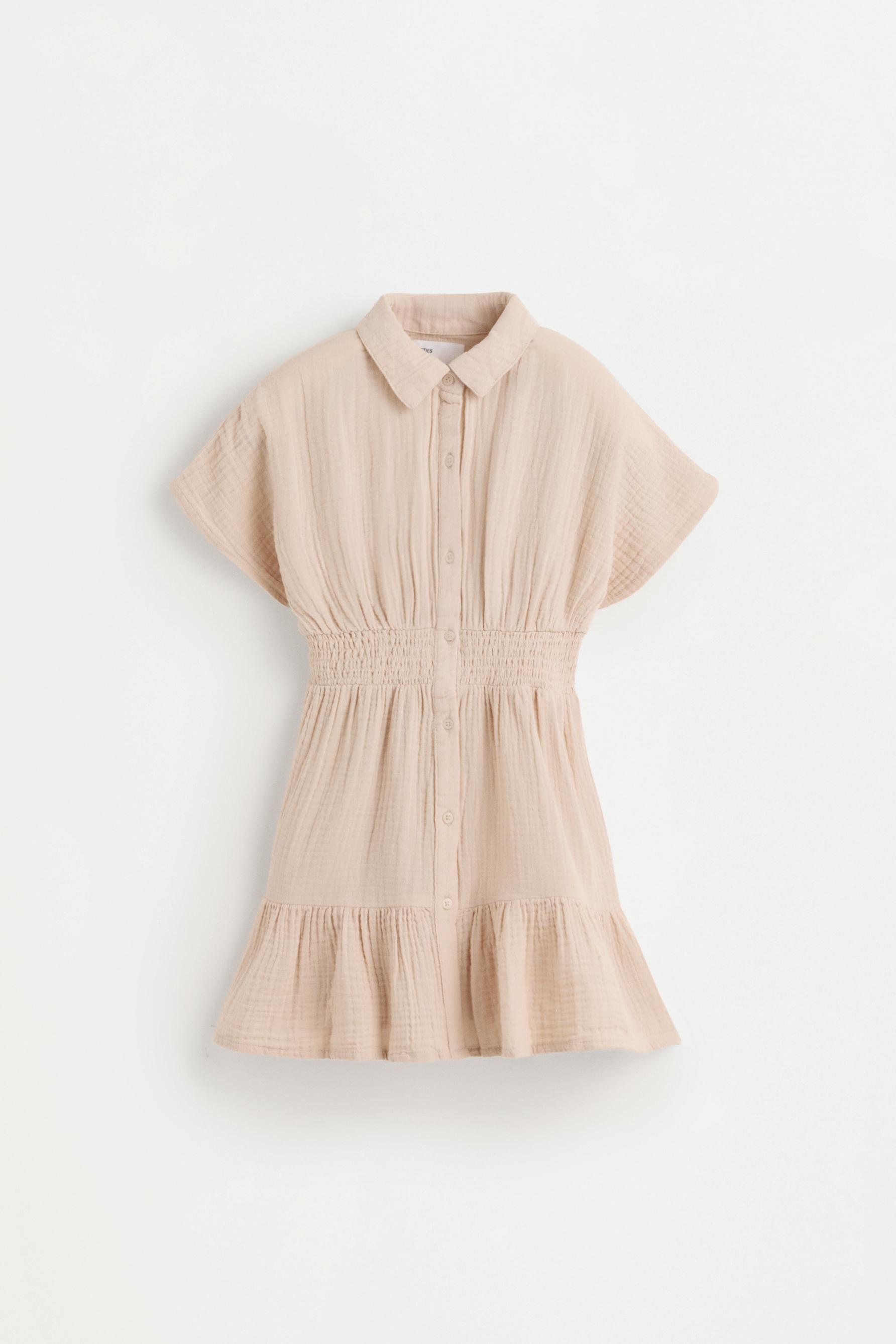 Elastic waist shirt dress — SAND