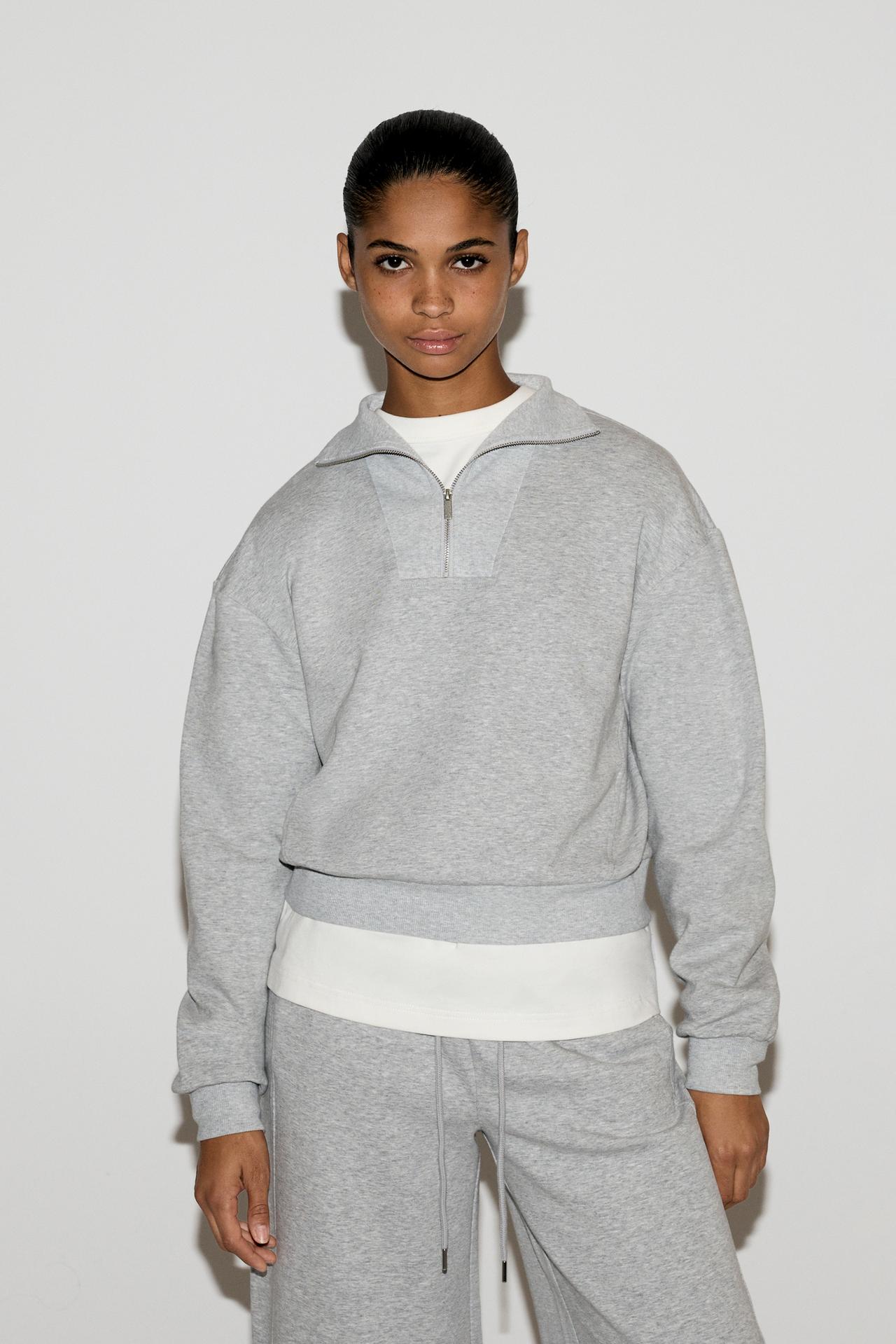 Basic quarter-zip sweatshirt — GREY MARL
