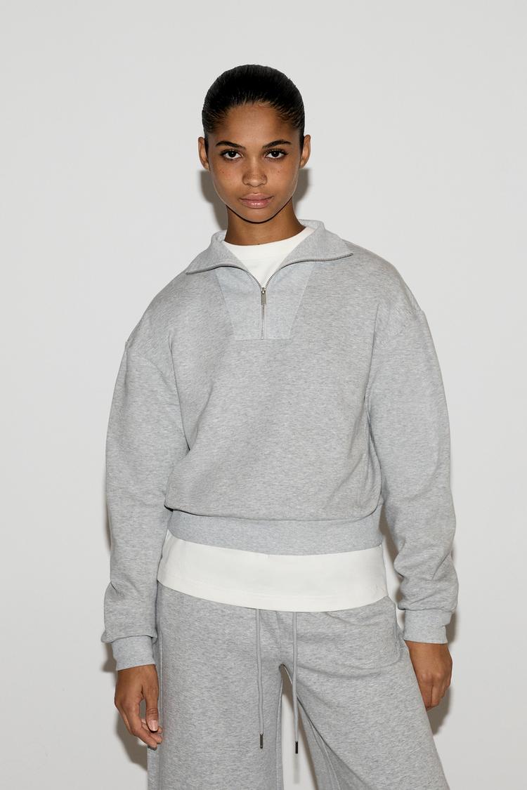 Basic quarter-zip sweatshirt — GREY MARL