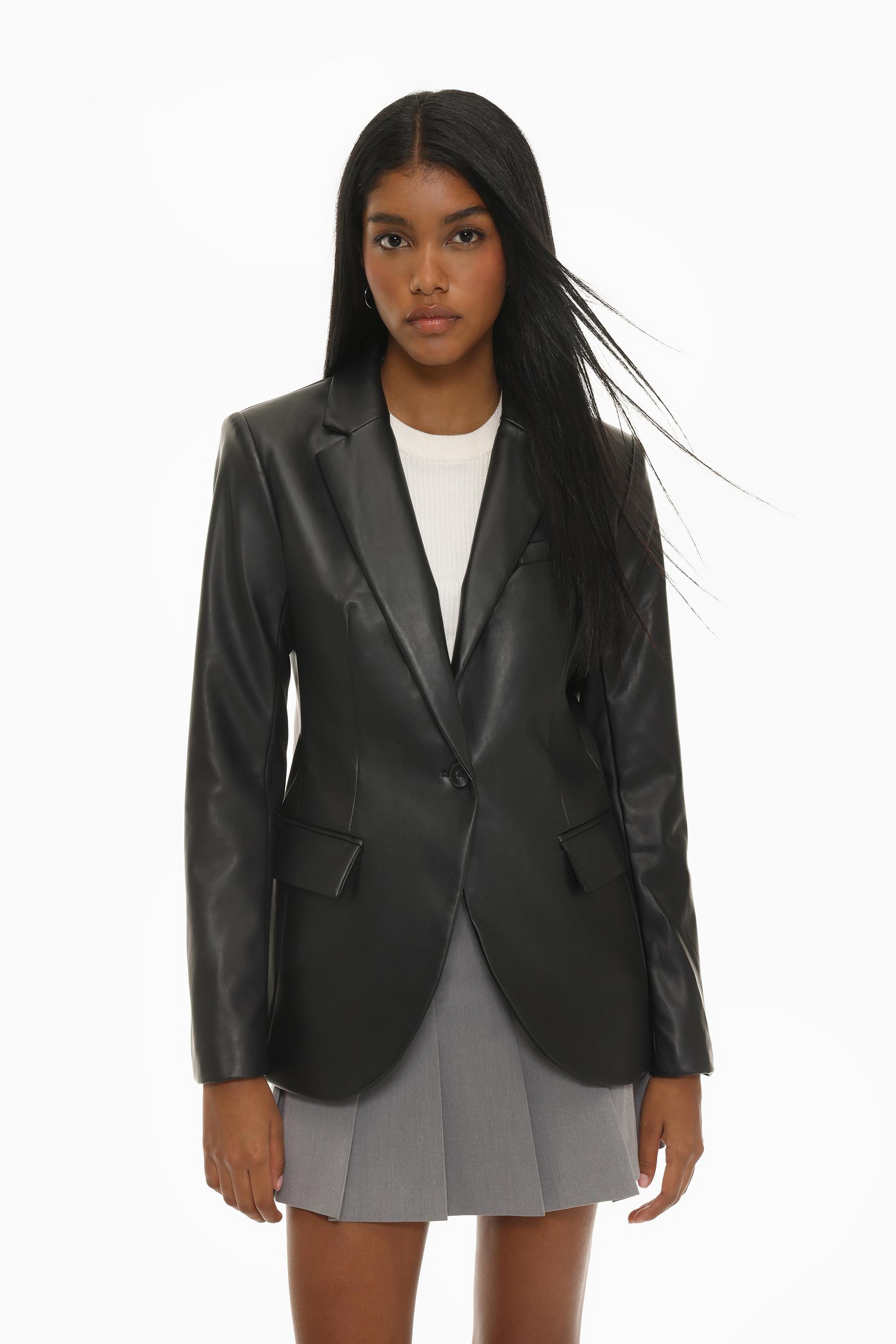 Faux leather blazer