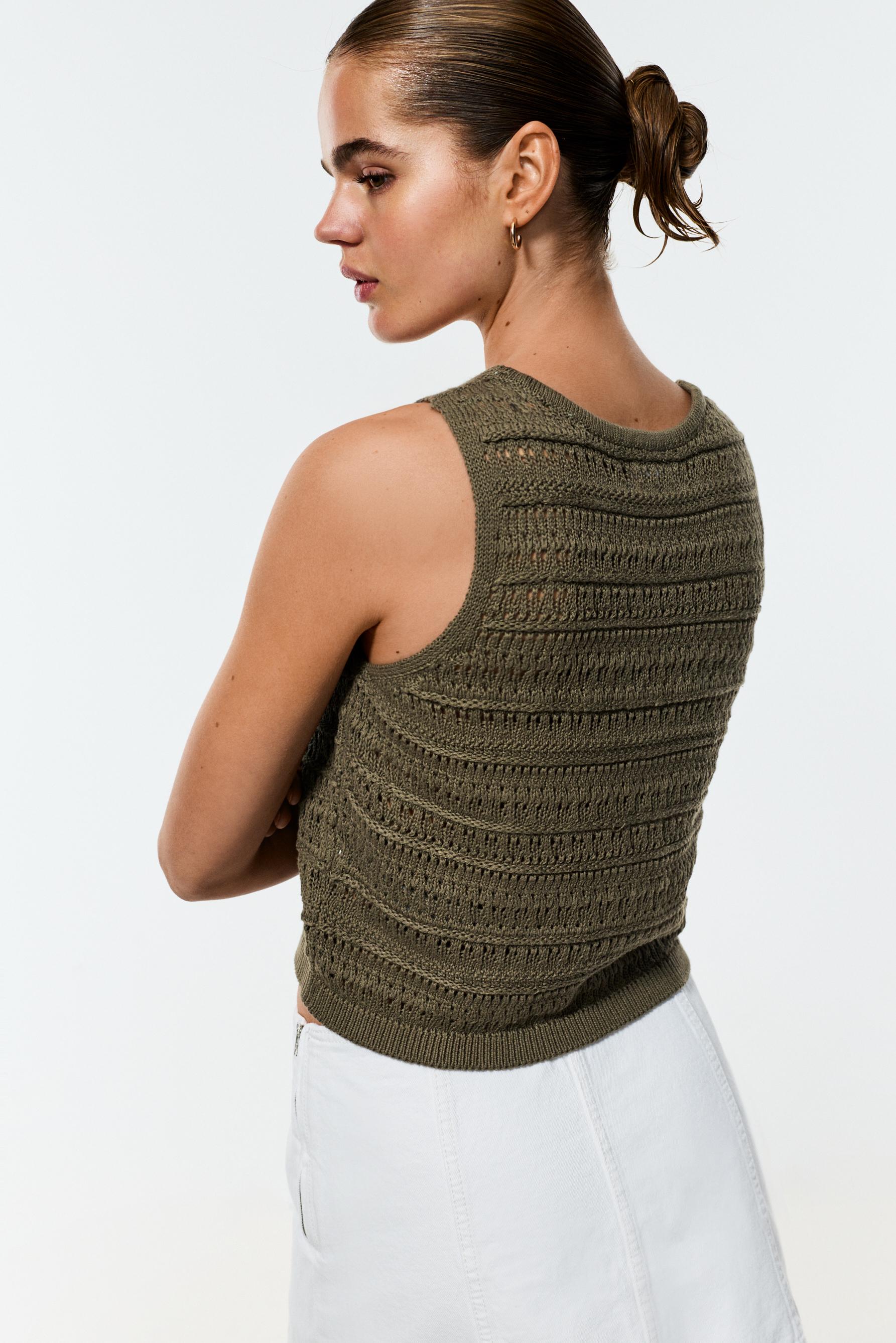 Cutwork knit top — KHAKI