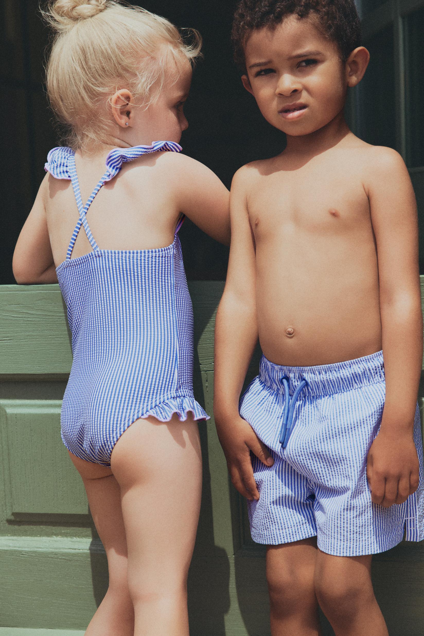 Striped ruffled swimsuit — BLUE