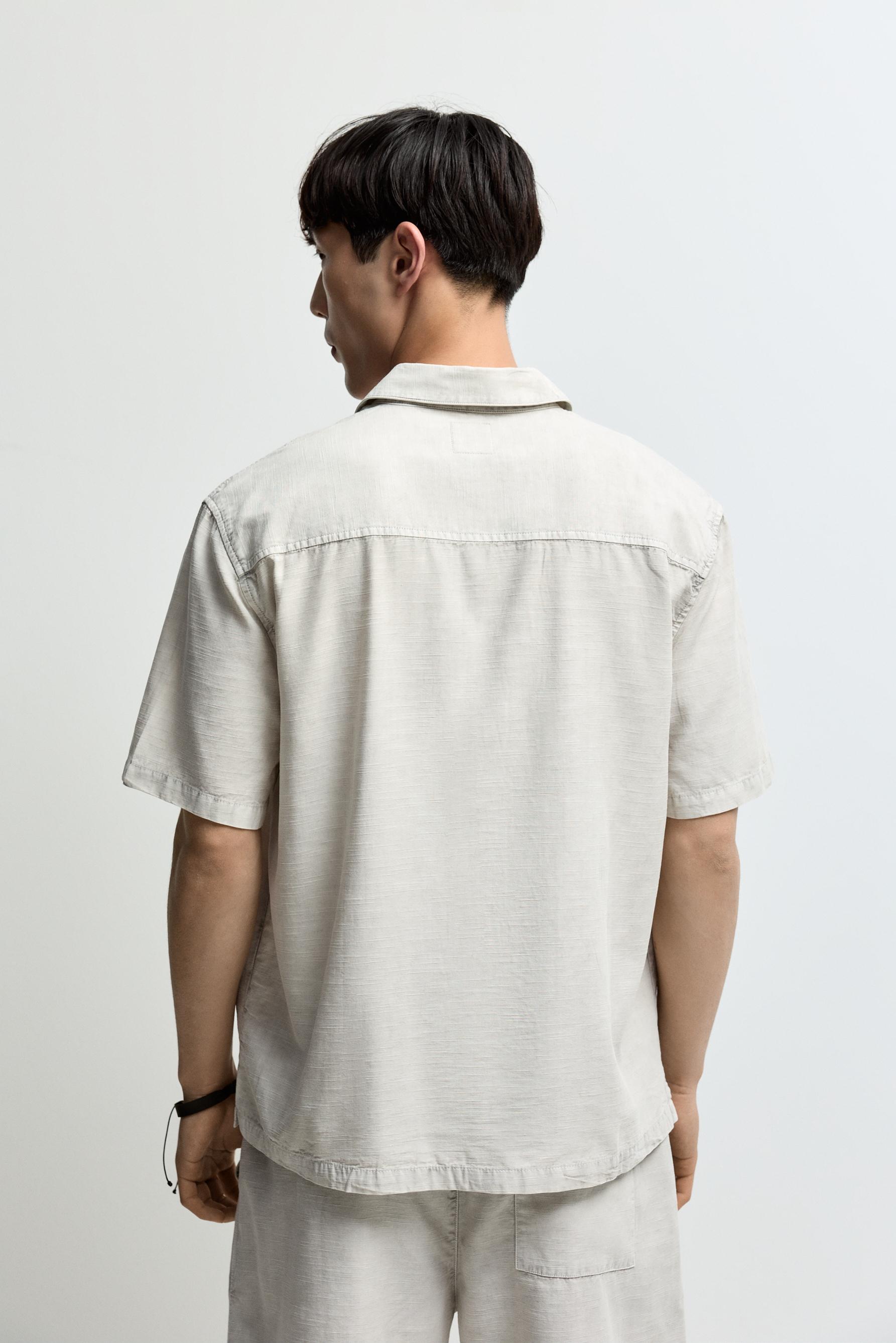 Faded-effect texture shirt — PALE GREY
