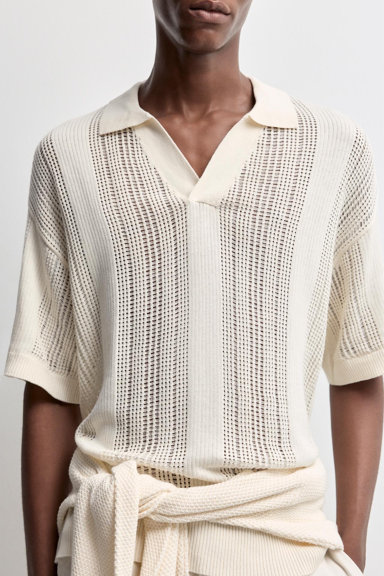 Cutwork knit polo — OFF WHITE