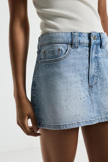 Rhinestone denim skort — FADED NAVY 2
