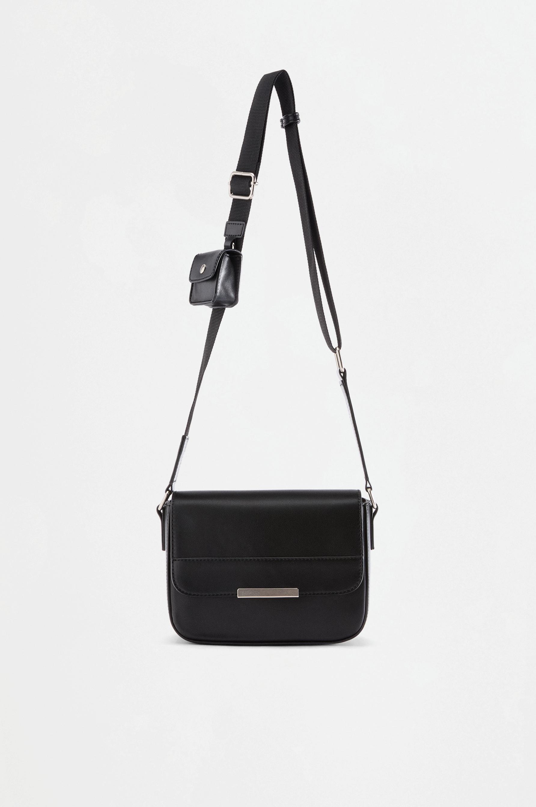 Leather effect charm crossbody bag — BLACK