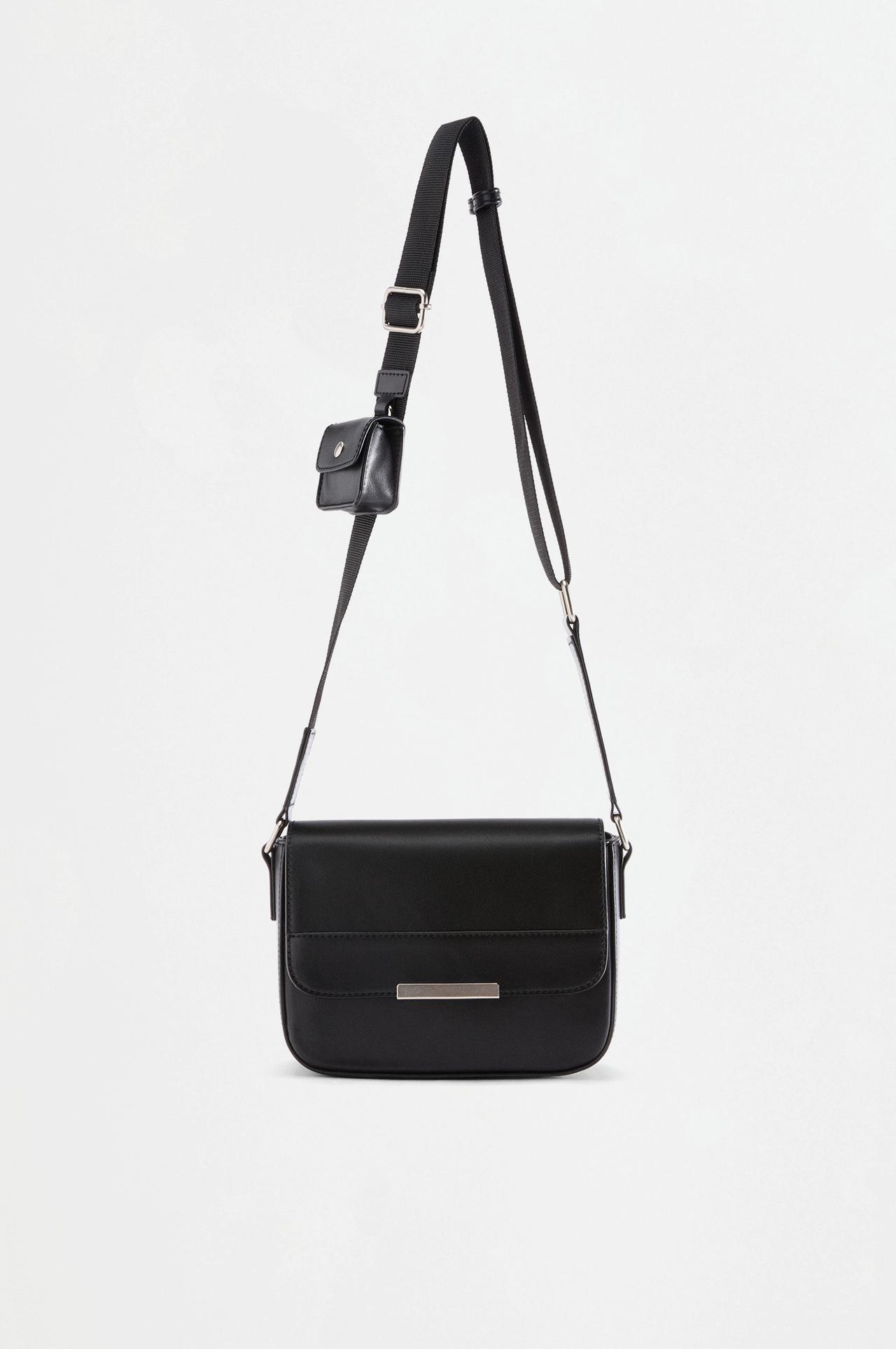 Leather effect charm crossbody bag — BLACK