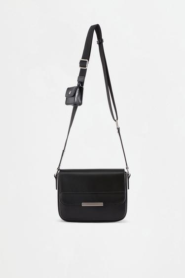 Leather effect charm crossbody bag — BLACK 1