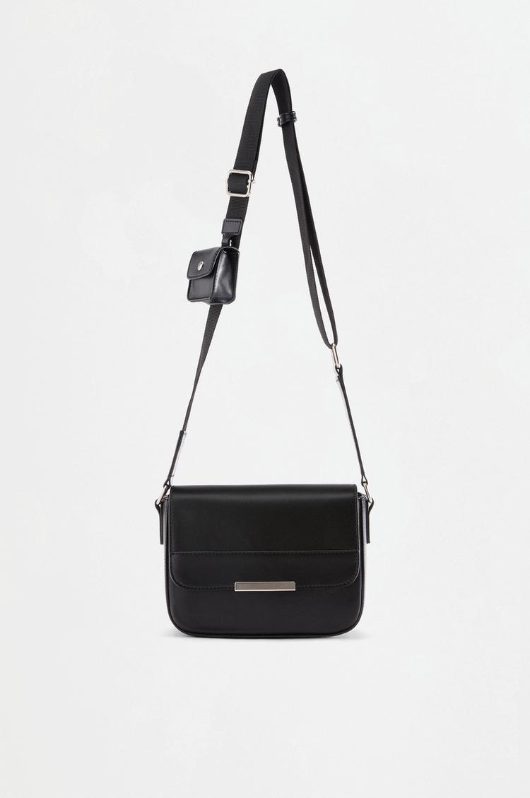 Leather effect charm crossbody bag — BLACK