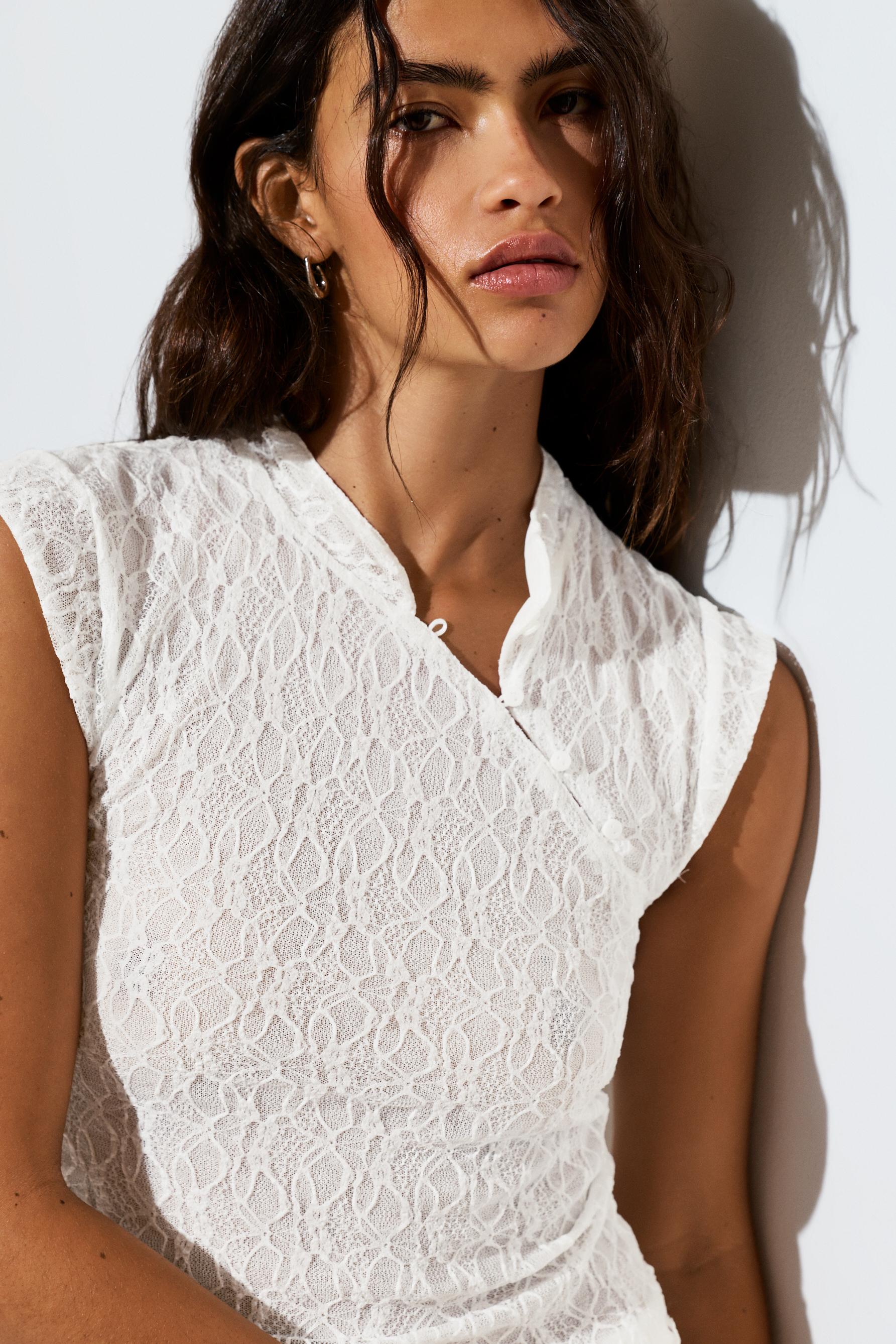 Lace qipao top — OFF WHITE